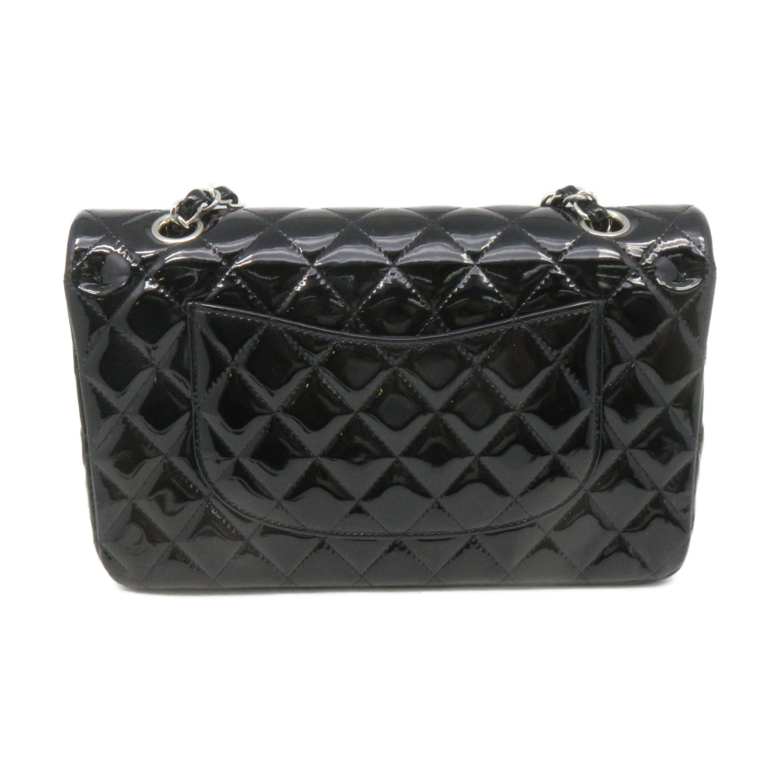 CHANEL 【激減優惠】菱格漆皮皮革Classic Chain Shoulder Bag銀扣鏈帶肩背袋黑色