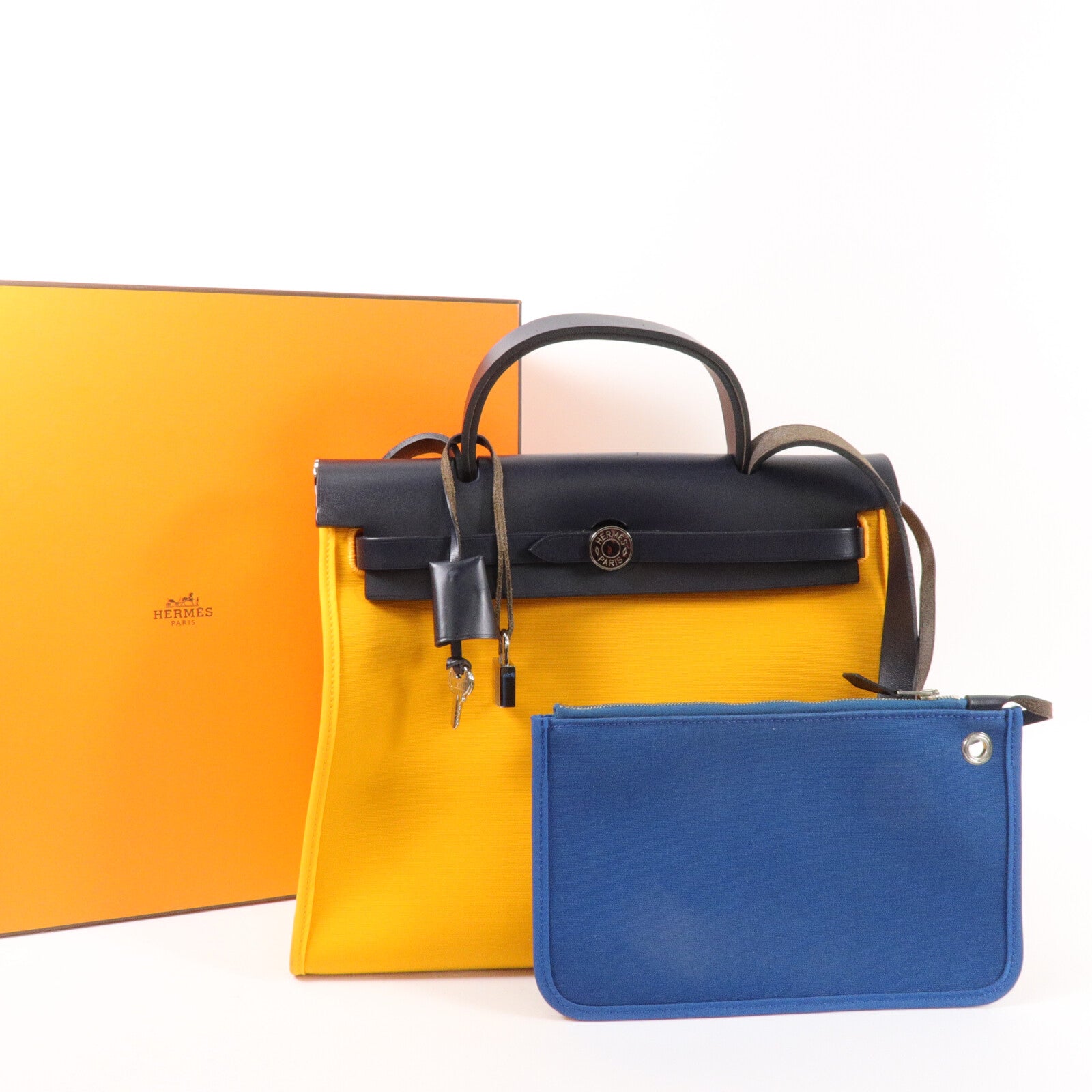 HERMES 帆布Herbag PM手挽肩背兩用袋Jaune D'Or