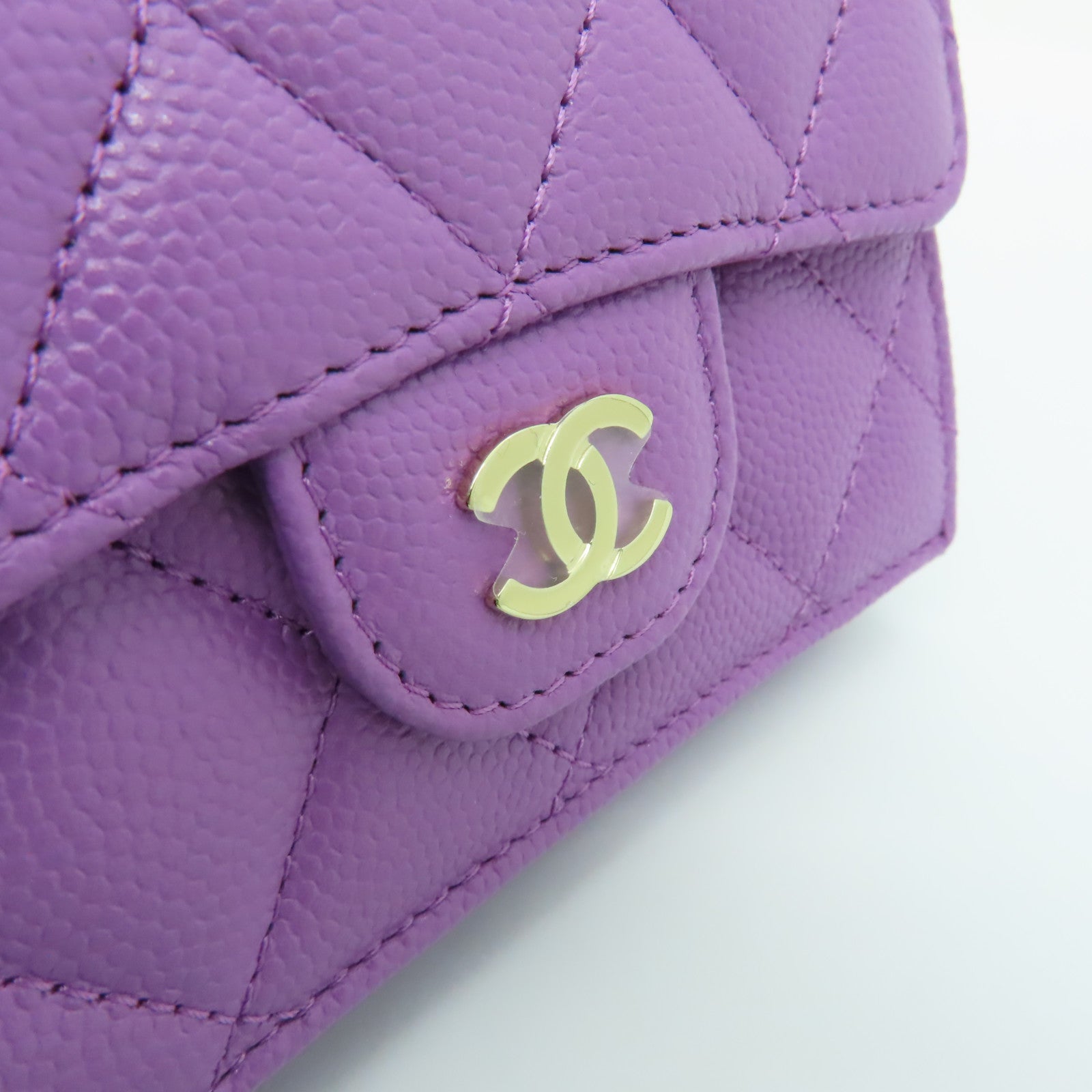 CHANEL 菱格Caviar皮革Wallet金扣錢包紫色