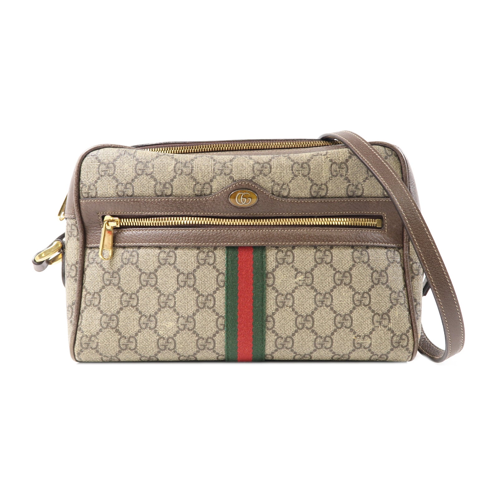 GUCCI 【激減優惠】塗層帆布Shoulder Bag金扣肩背袋啡色