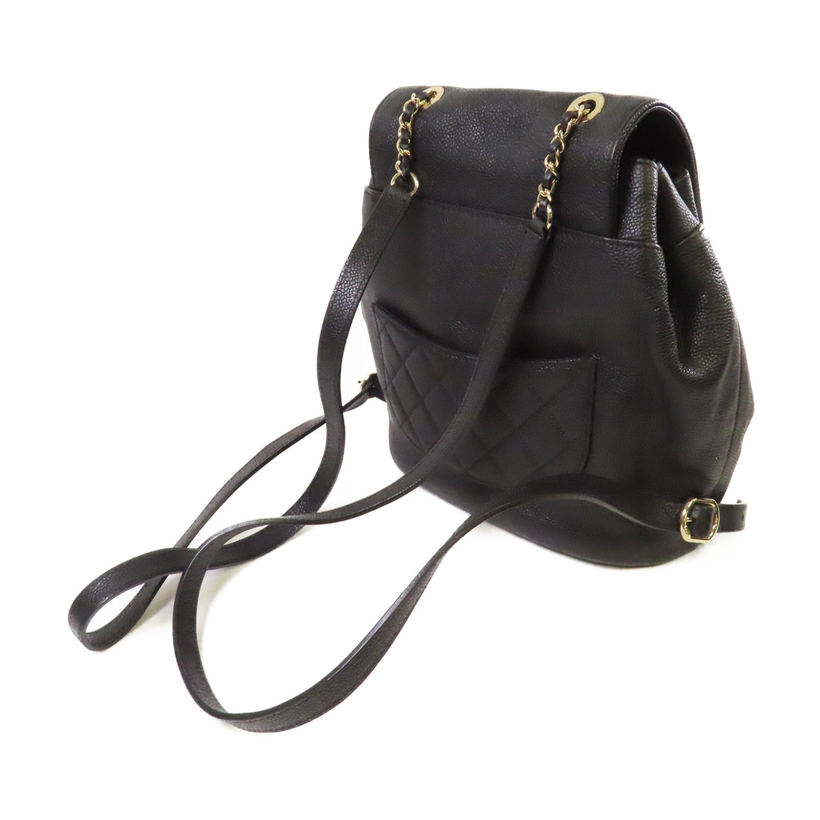 CHANEL 【激減優惠】菱格Caviar皮革Backpack金扣背包黑色