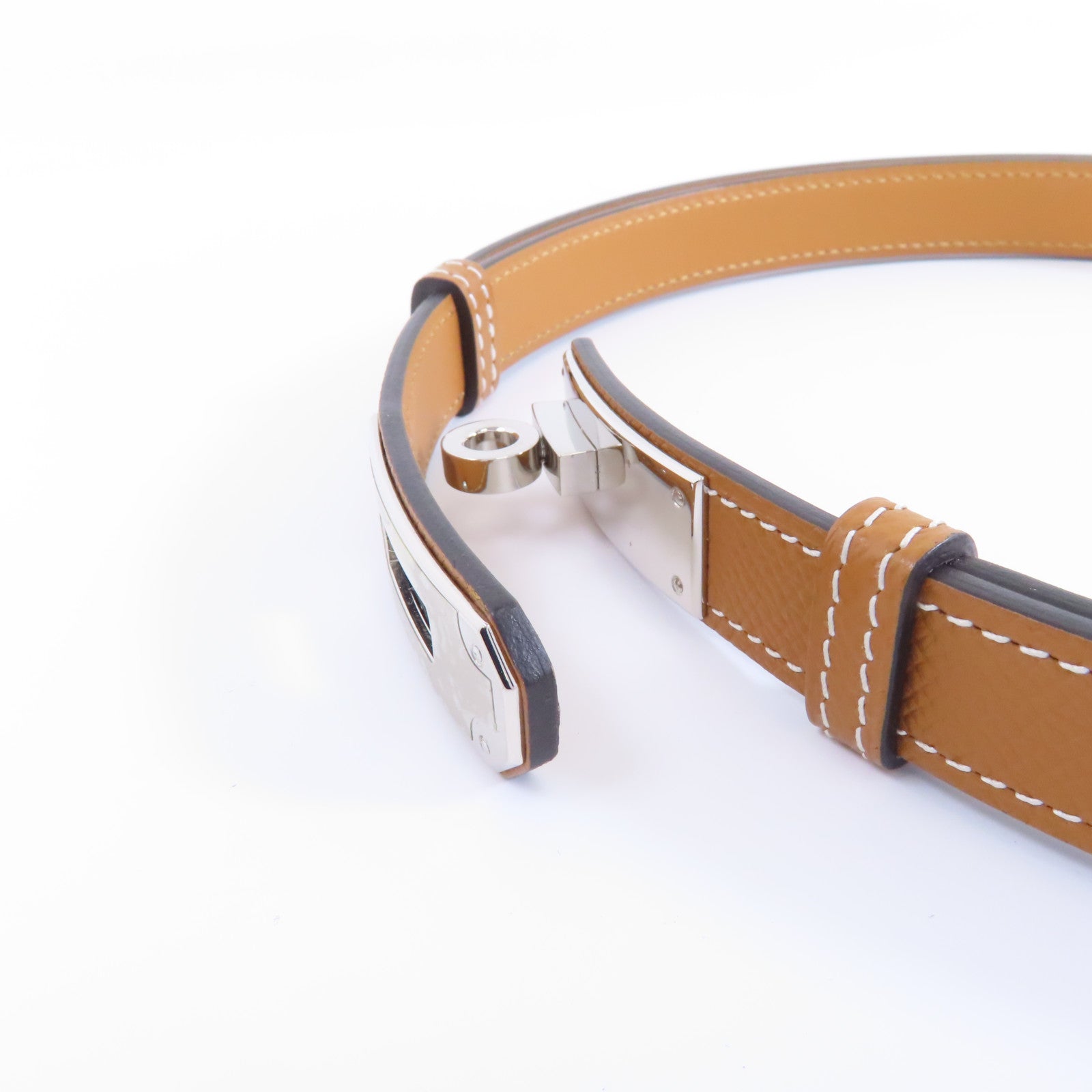 HERMES Epsom皮革Kelly Belt銀扣皮帶Gold/啡色