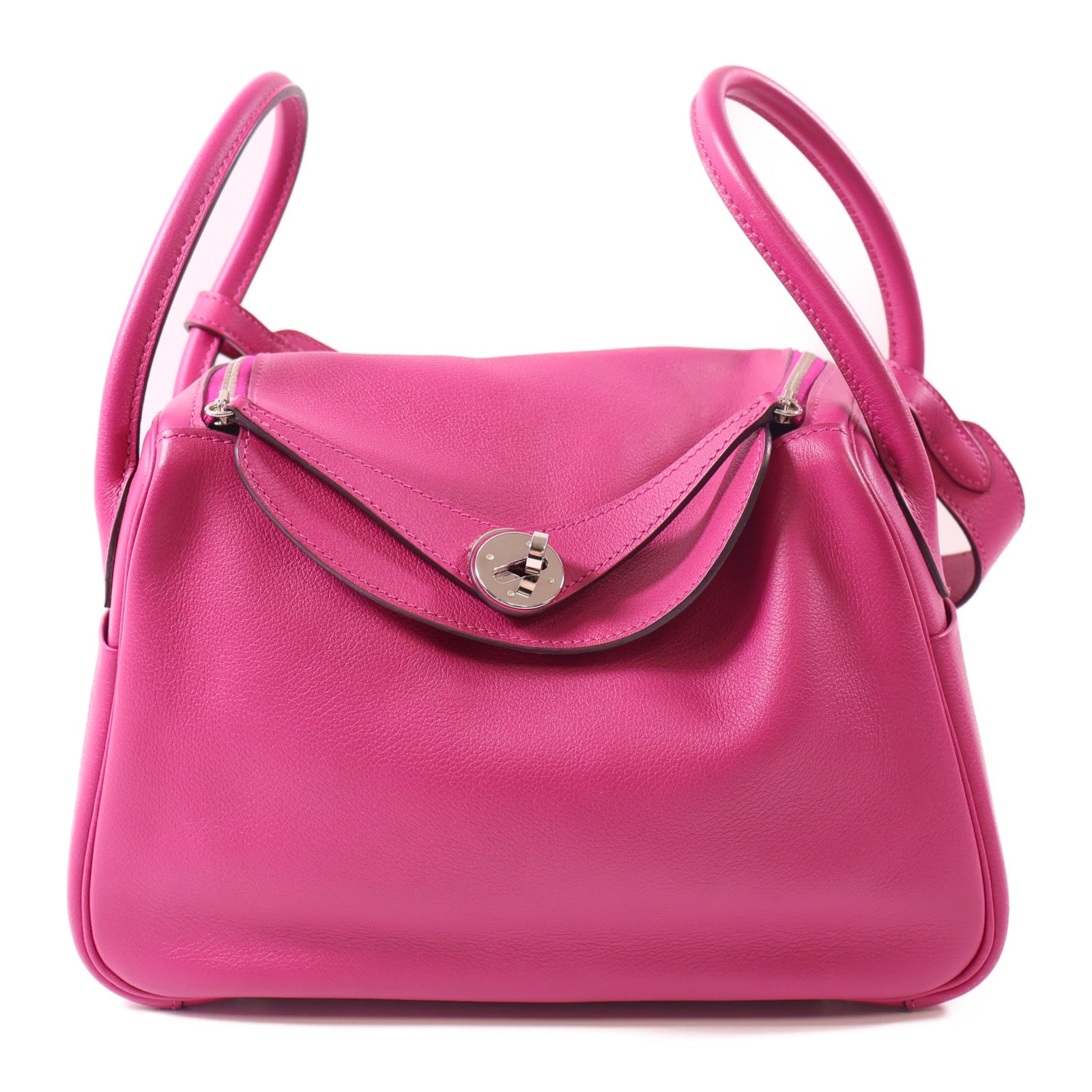 HERMES PHW Lindy 26 2 Way Shoulder Bag Handbag Evercolor Leather Rose Pourpre