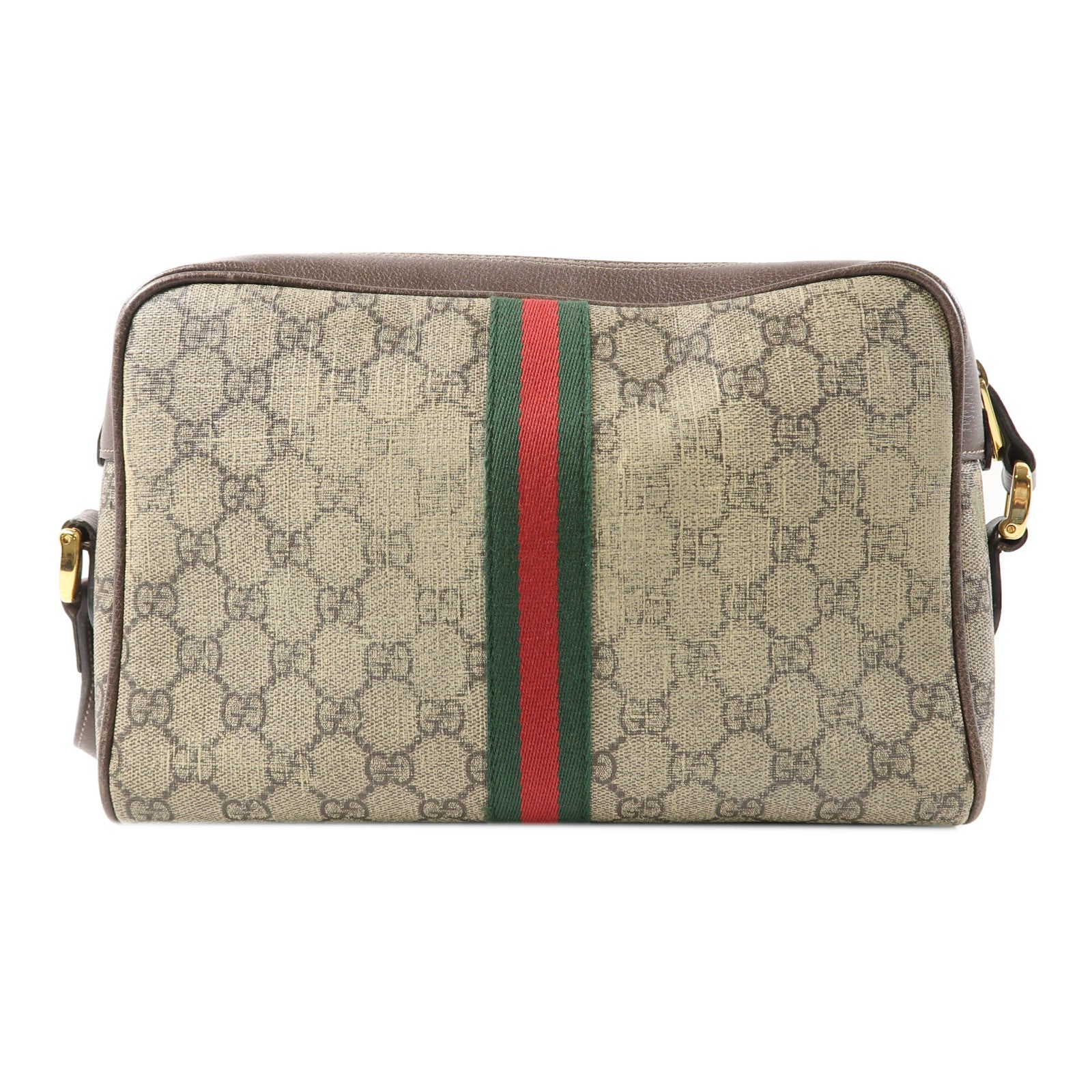 GUCCI 【激減優惠】塗層帆布Shoulder Bag金扣肩背袋啡色