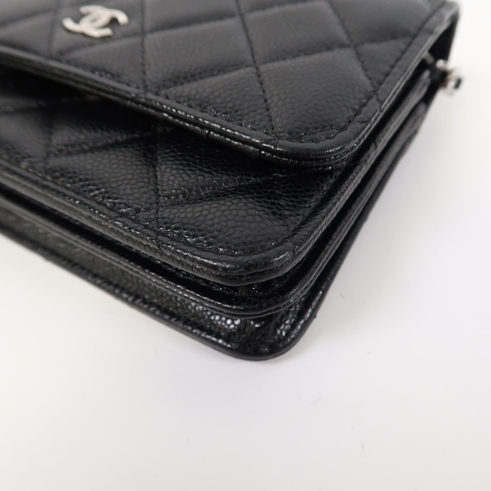 CHANEL 【激減優惠】菱格Caviar皮革Wallet On Chain Mini銀扣鏈帶肩背袋黑色