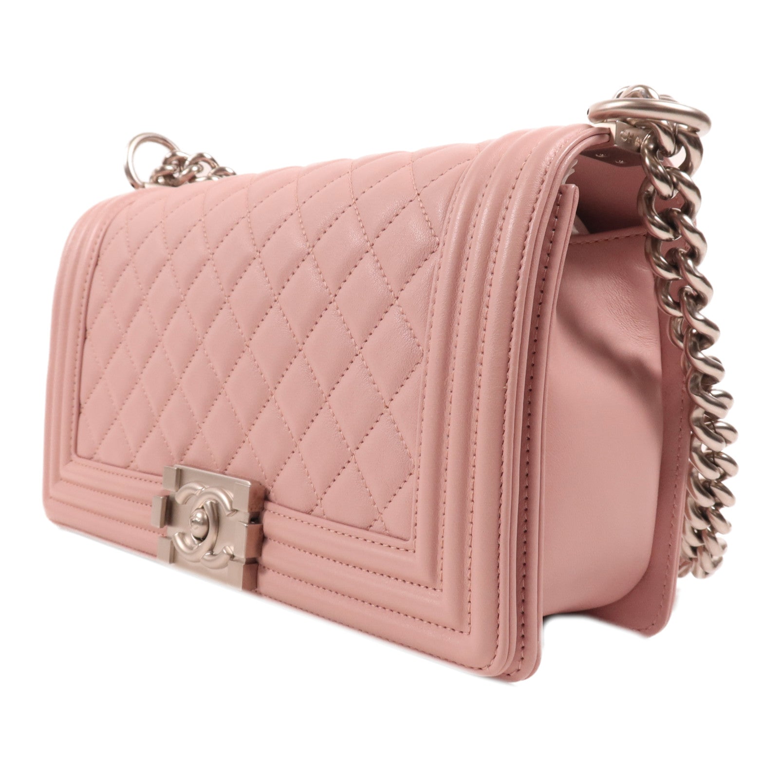 CHANEL 羊皮皮革Boy 25銀扣肩背袋