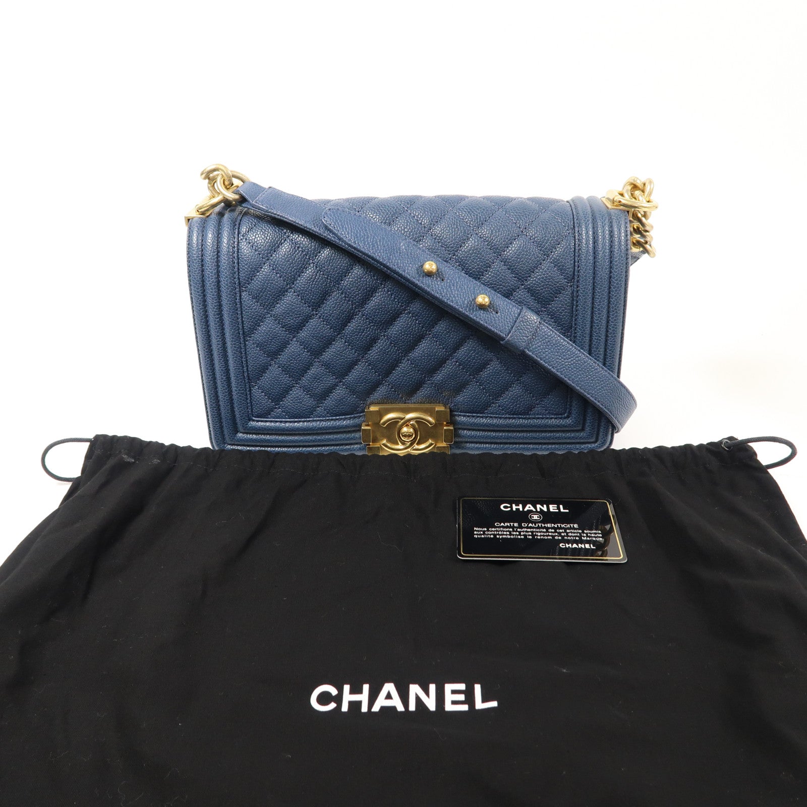 CHANEL 牛皮皮革Boy 25金扣鏈帶肩背袋