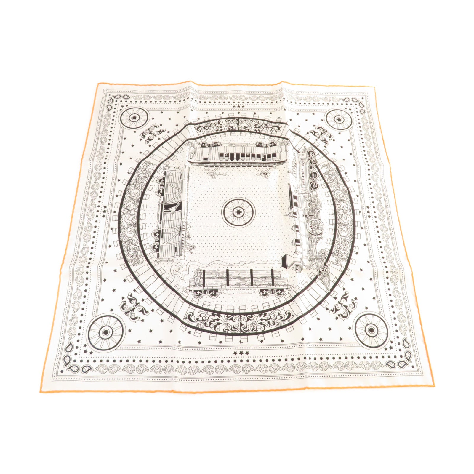 HERMES 【激減優惠】絲質Scarf絲巾白色/黑色/橙色