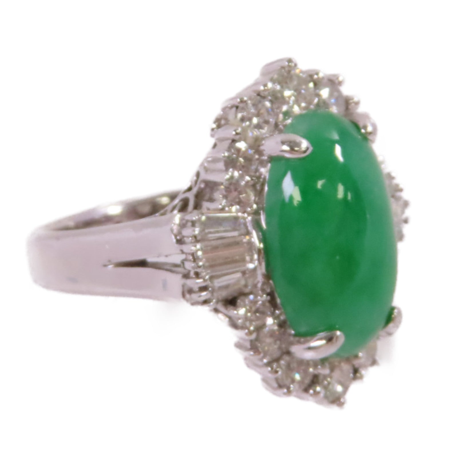 JEWELRY PT900鉑金/6.21ct翡翠/1.66ct鑚石Jade Diamond Ring戒指US#8