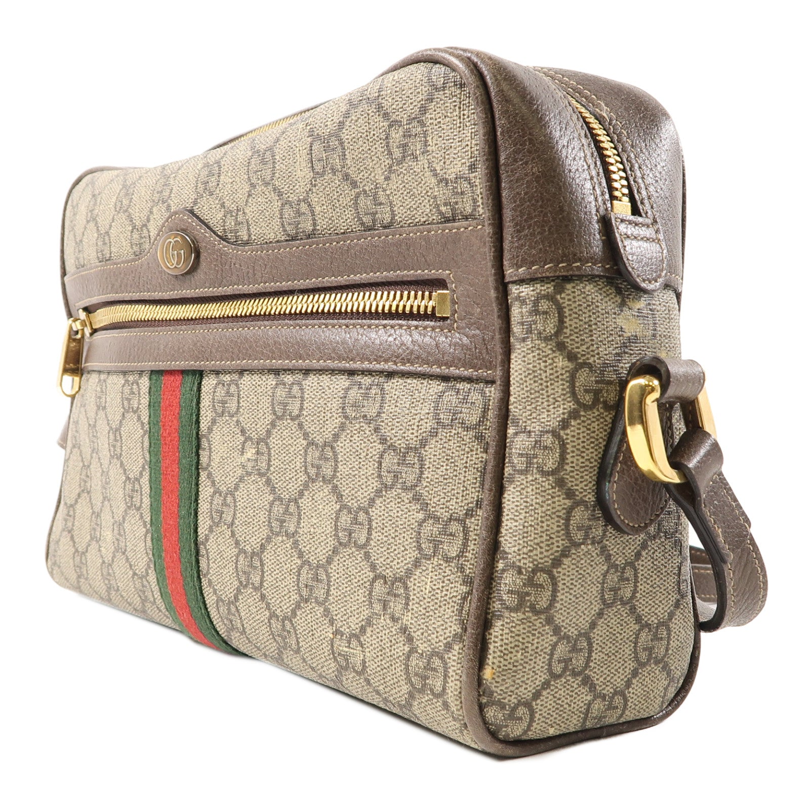 GUCCI 【激減優惠】塗層帆布Shoulder Bag金扣肩背袋啡色