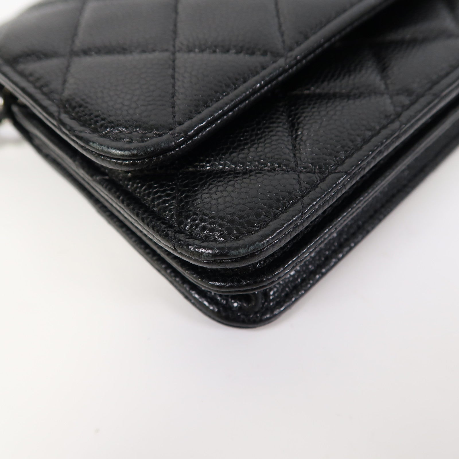 CHANEL 【激減優惠】菱格Caviar皮革Wallet On Chain Mini銀扣鏈帶肩背袋黑色