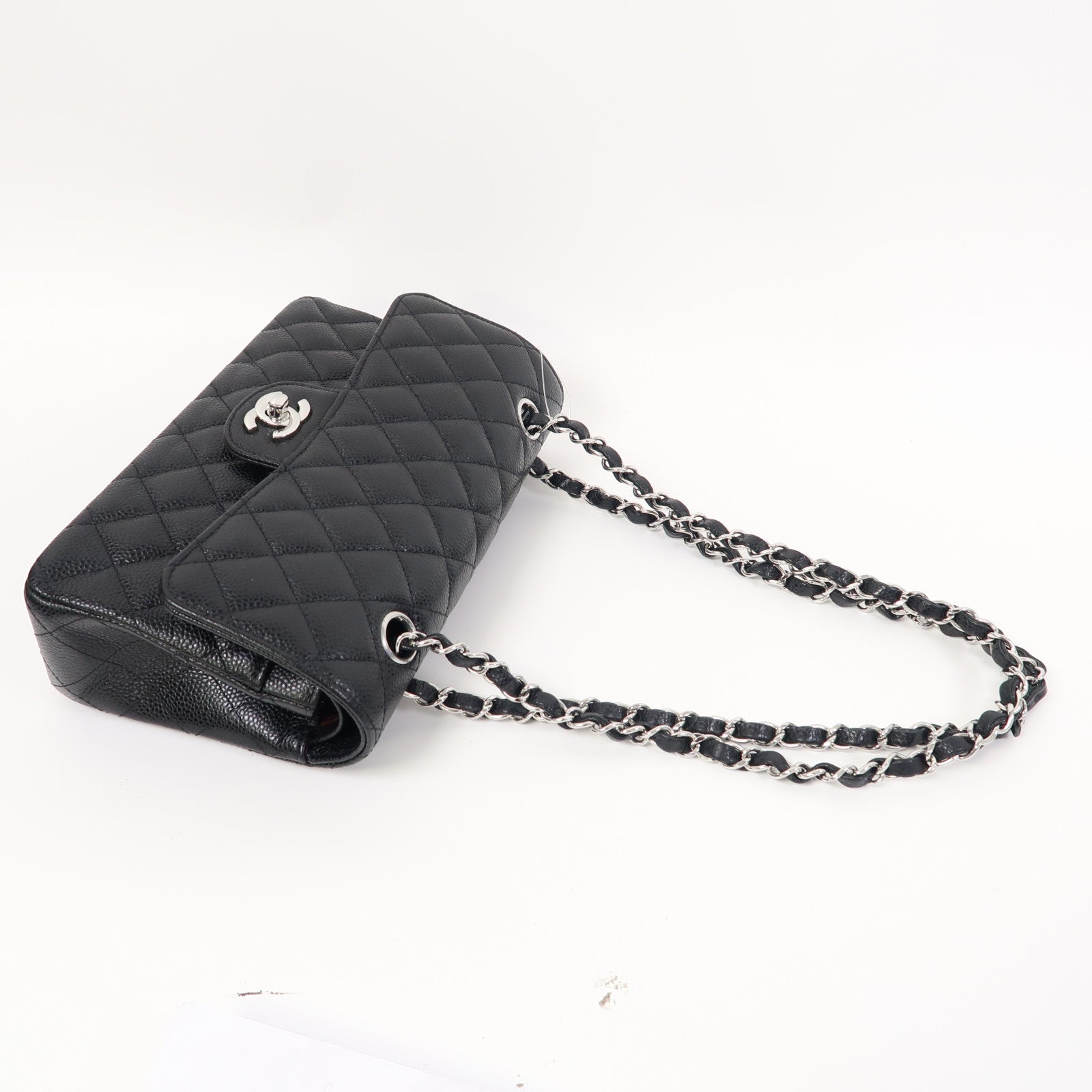 CHANEL Caviar皮革Classic 23銀扣鏈帶肩背袋黑色