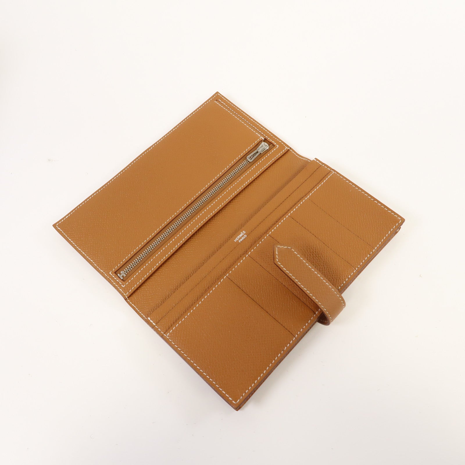 HERMES Epsom皮革Bearn Wallet銀扣長錢包經典駝色
