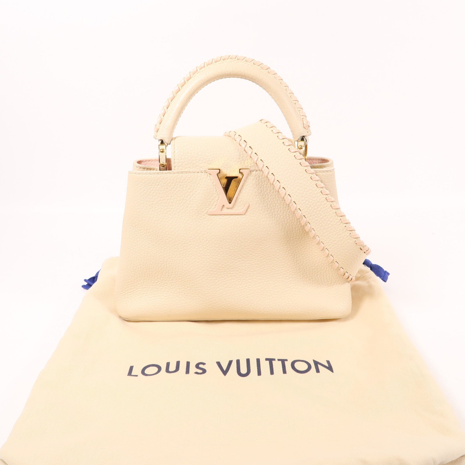 LOUIS VUITTON Taurillon Capucines BB金扣手挽肩背兩用袋