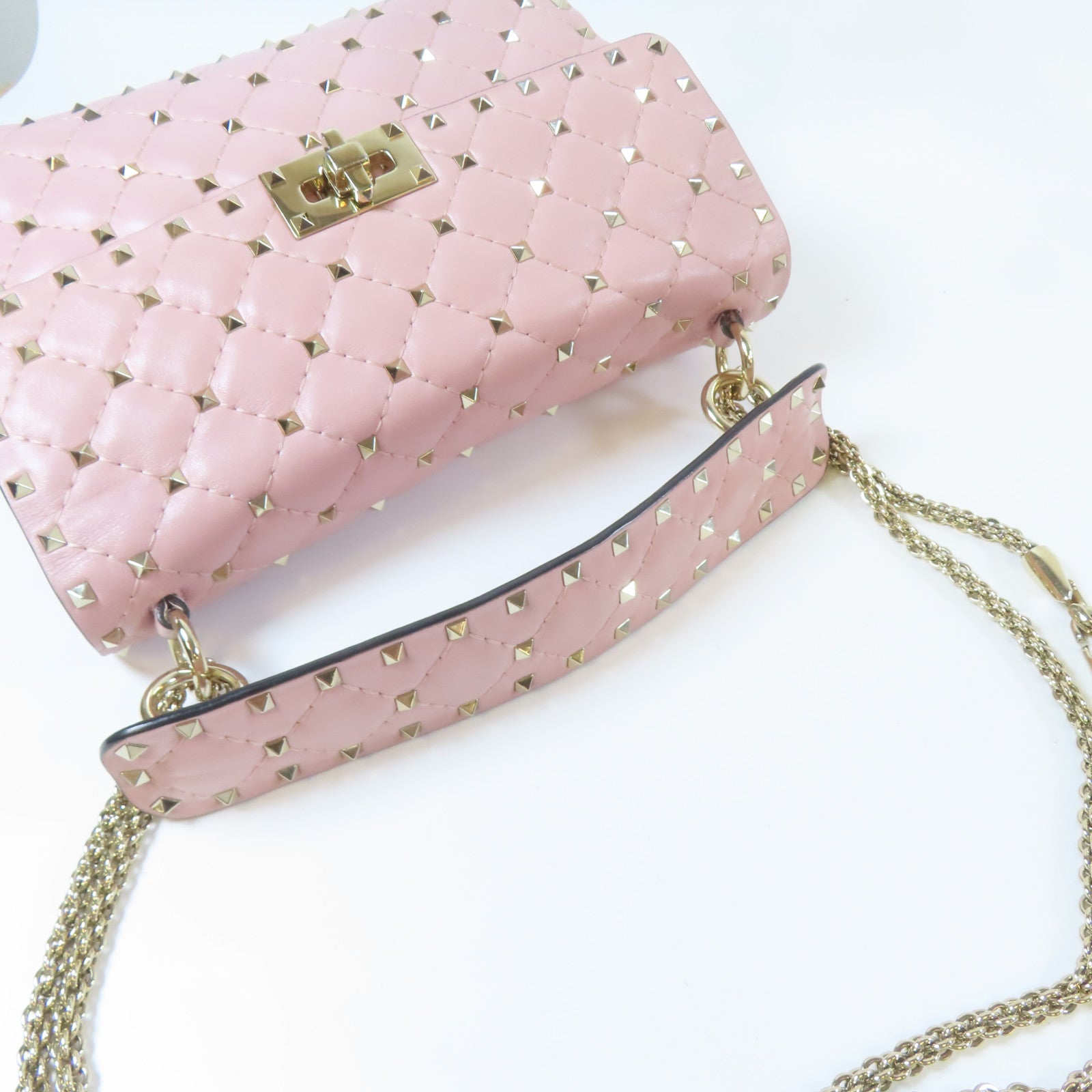 Valentino 牛皮皮革2 Way Chain Shoulder Bag金扣鏈帶手挽肩背兩用袋粉紅色