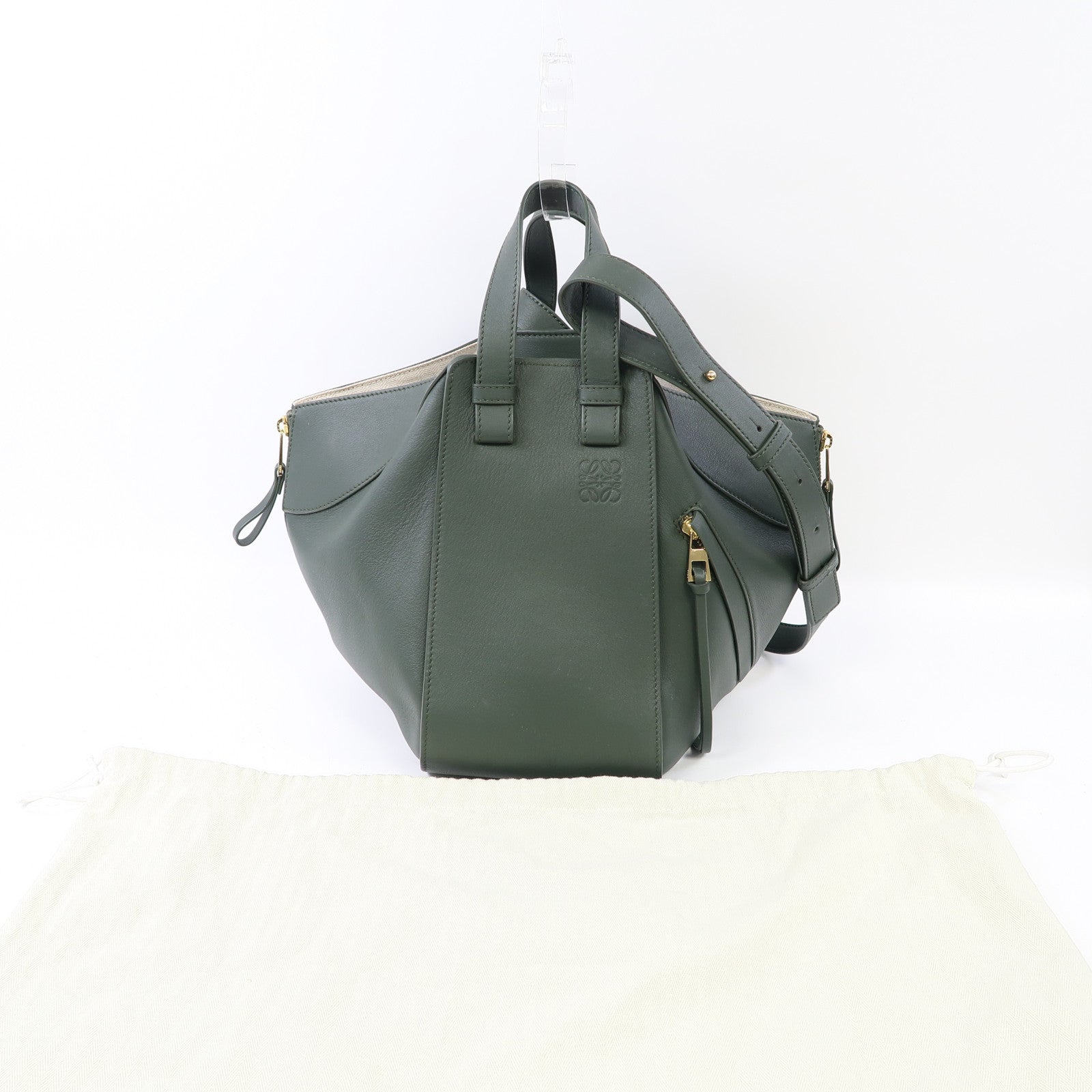LOEWE 牛皮皮革Hammock Medium金扣手挽肩背兩用袋綠色