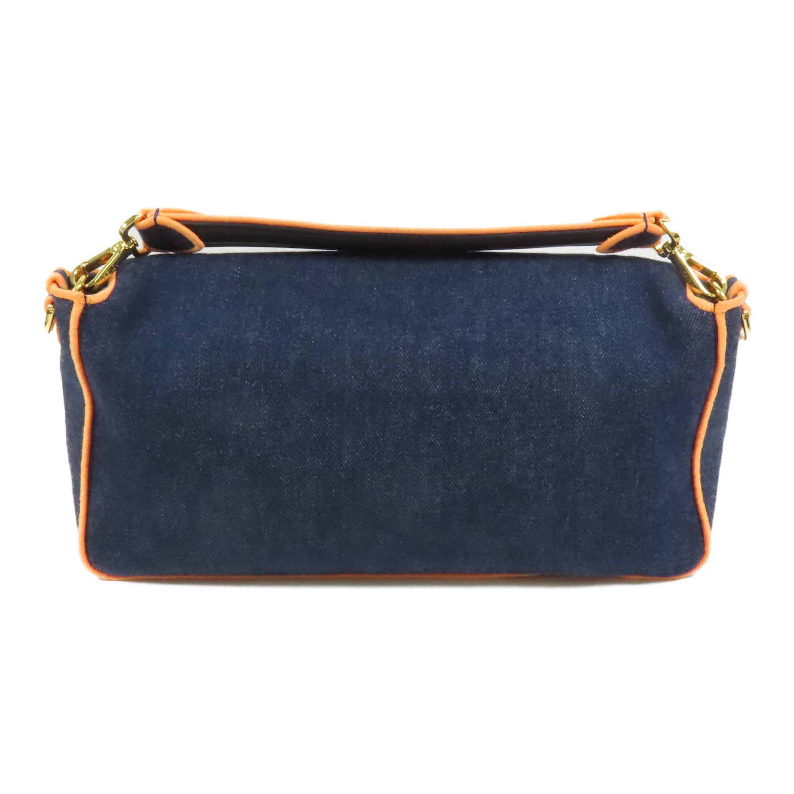FENDI 牛仔布Baguette Large金扣手挽肩背兩用袋