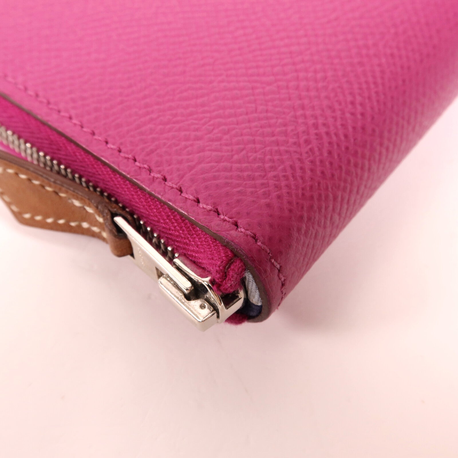 HERMES Epsom皮革Silk In Long Wallet銀扣長錢包Rose Pourpre