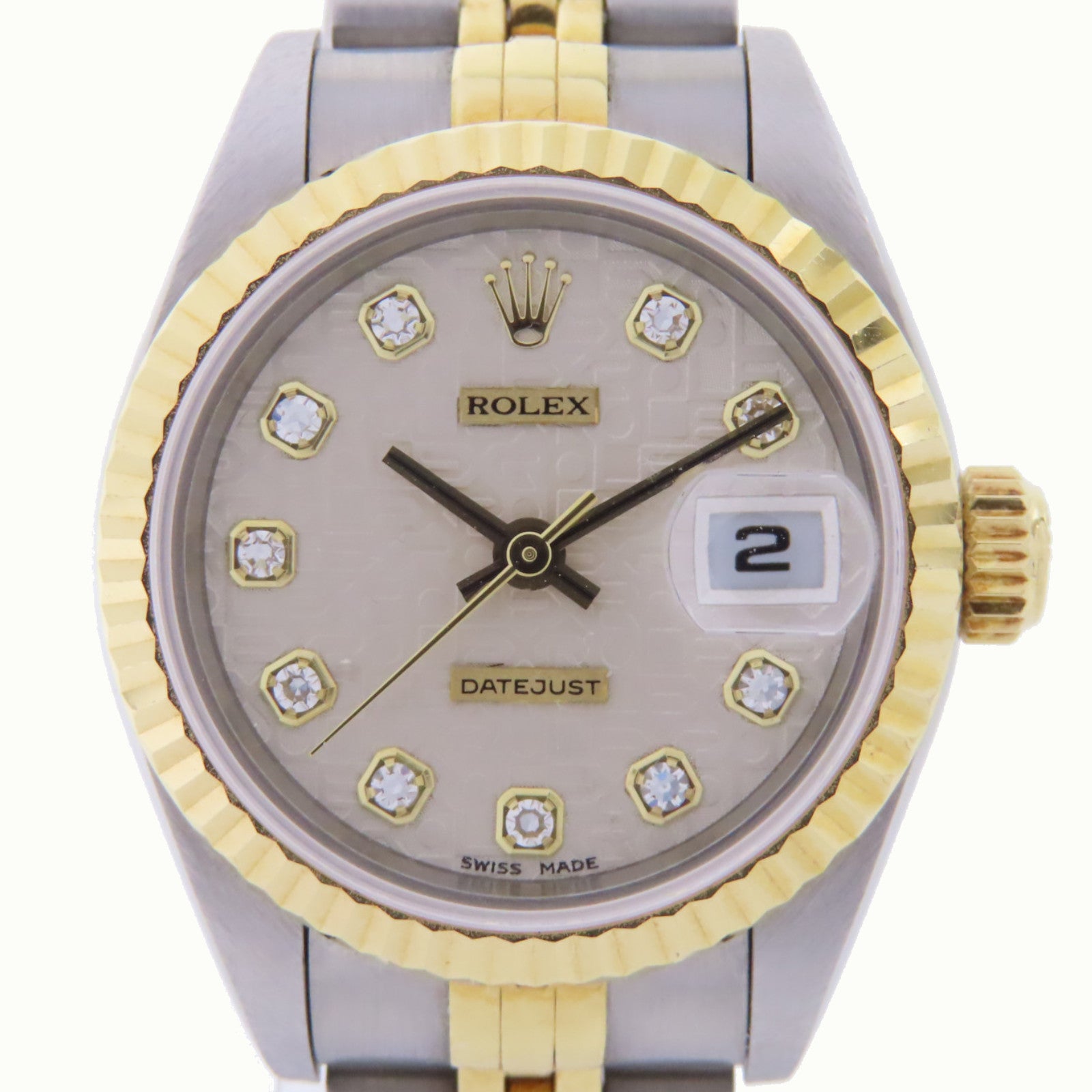 ROLEX Datejust 26mm 18K黃金/不鏽鋼/鑽石手錶自動機芯銀色