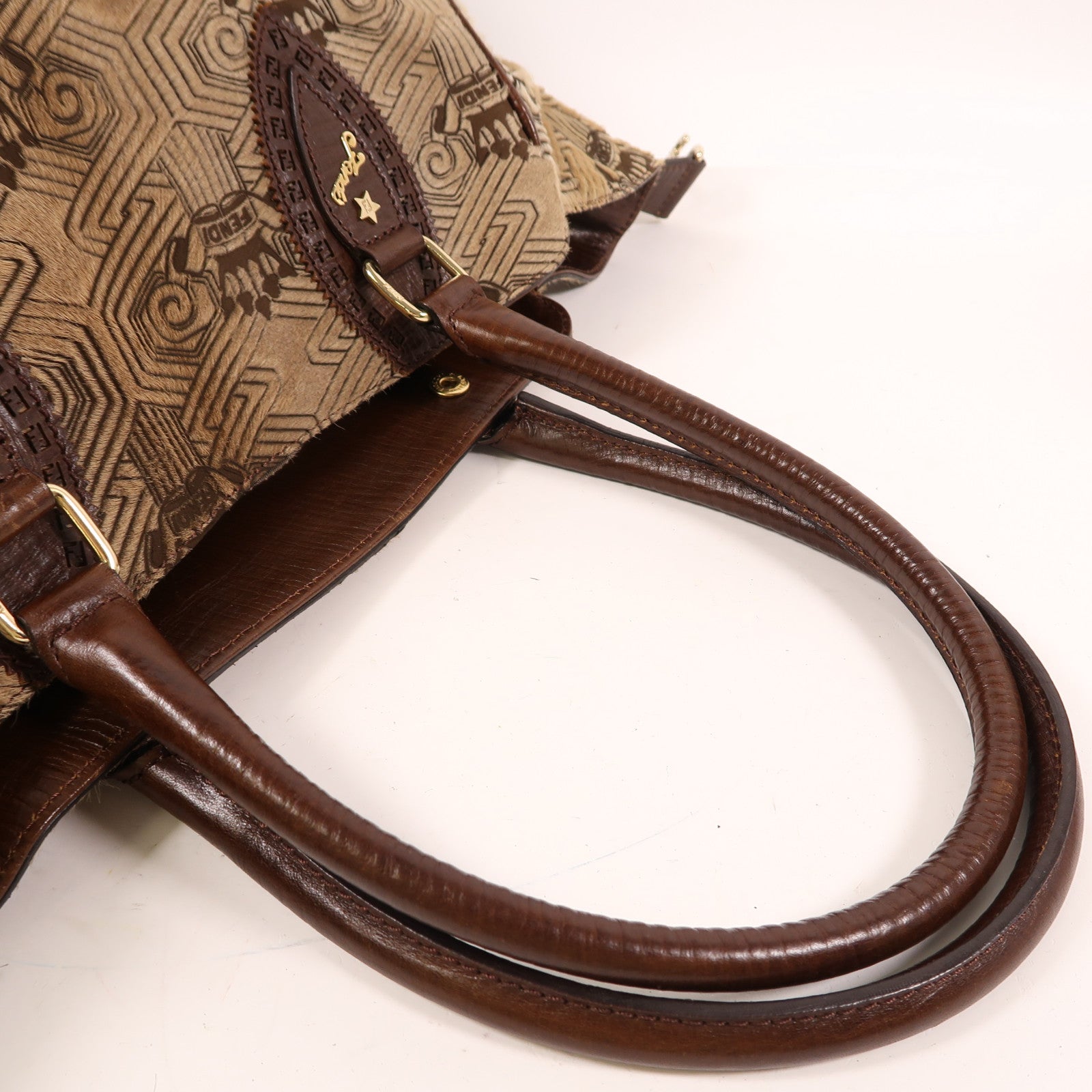 FENDI 【激減優惠】馬毛Shoulder Bag金扣肩背袋啡色