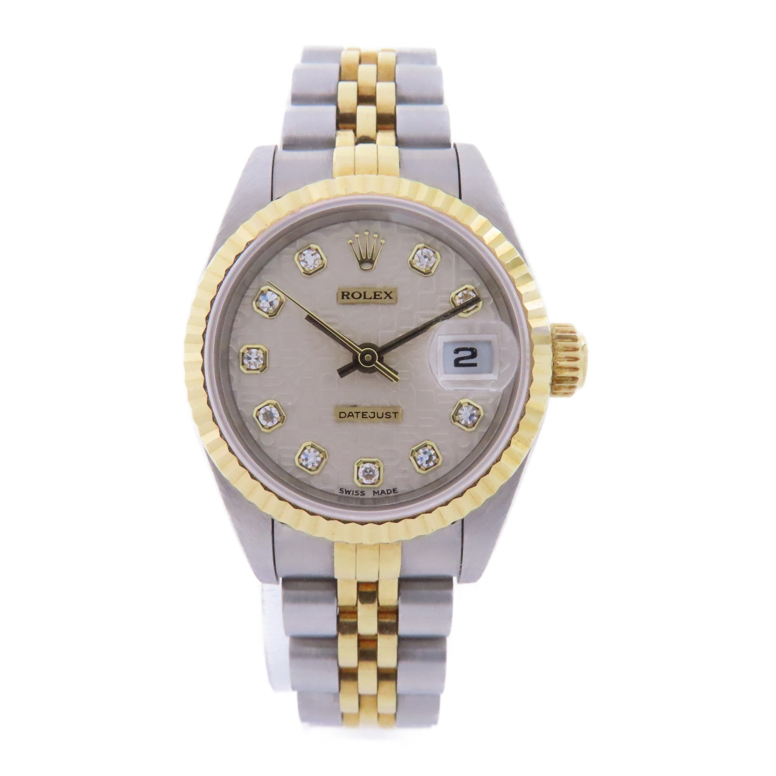 ROLEX Datejust 26mm 18K黃金/不鏽鋼/鑽石手錶自動機芯銀色
