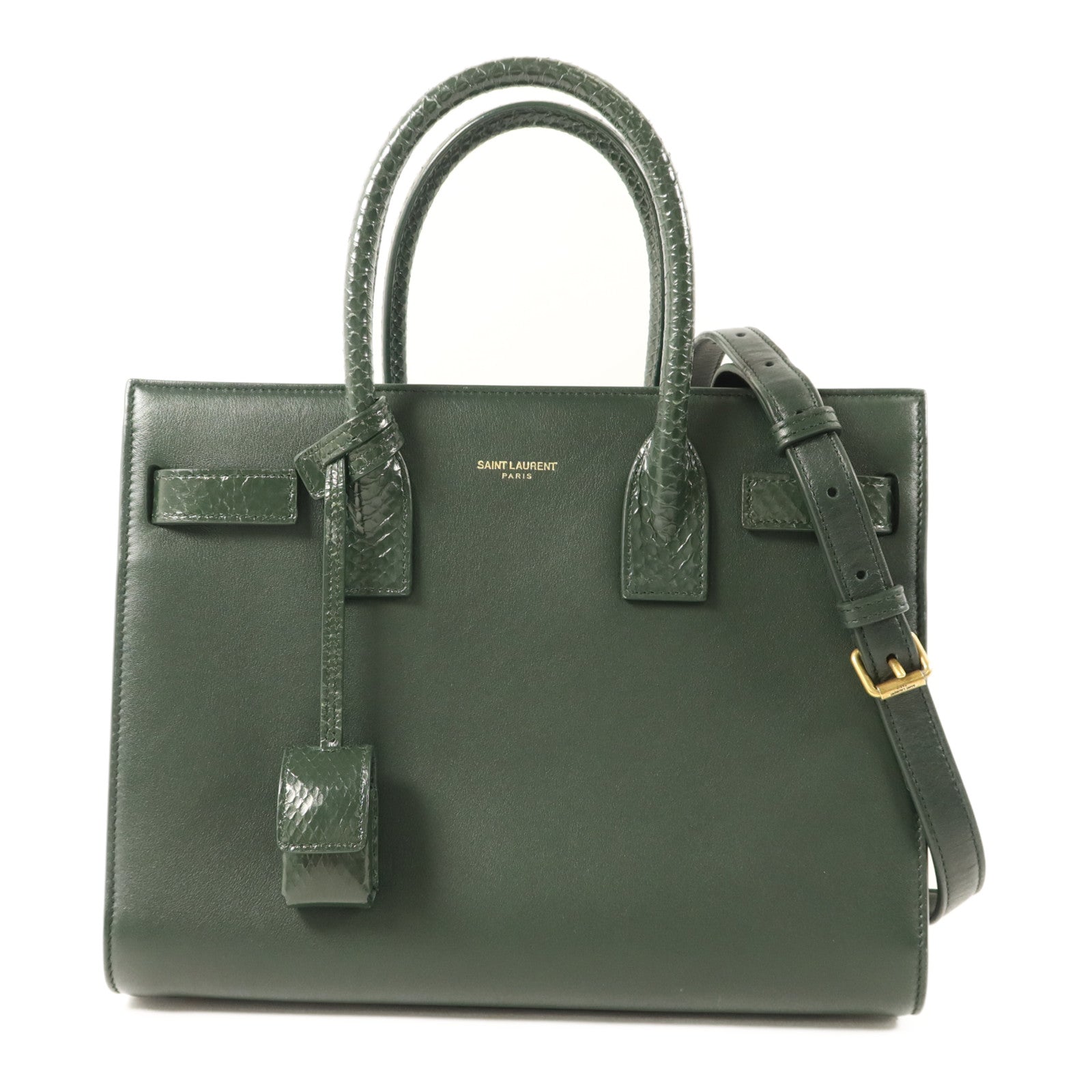 SAINT LAURENT 牛皮皮革/蛇皮皮革Sac de Jour金扣手挽肩背兩用袋