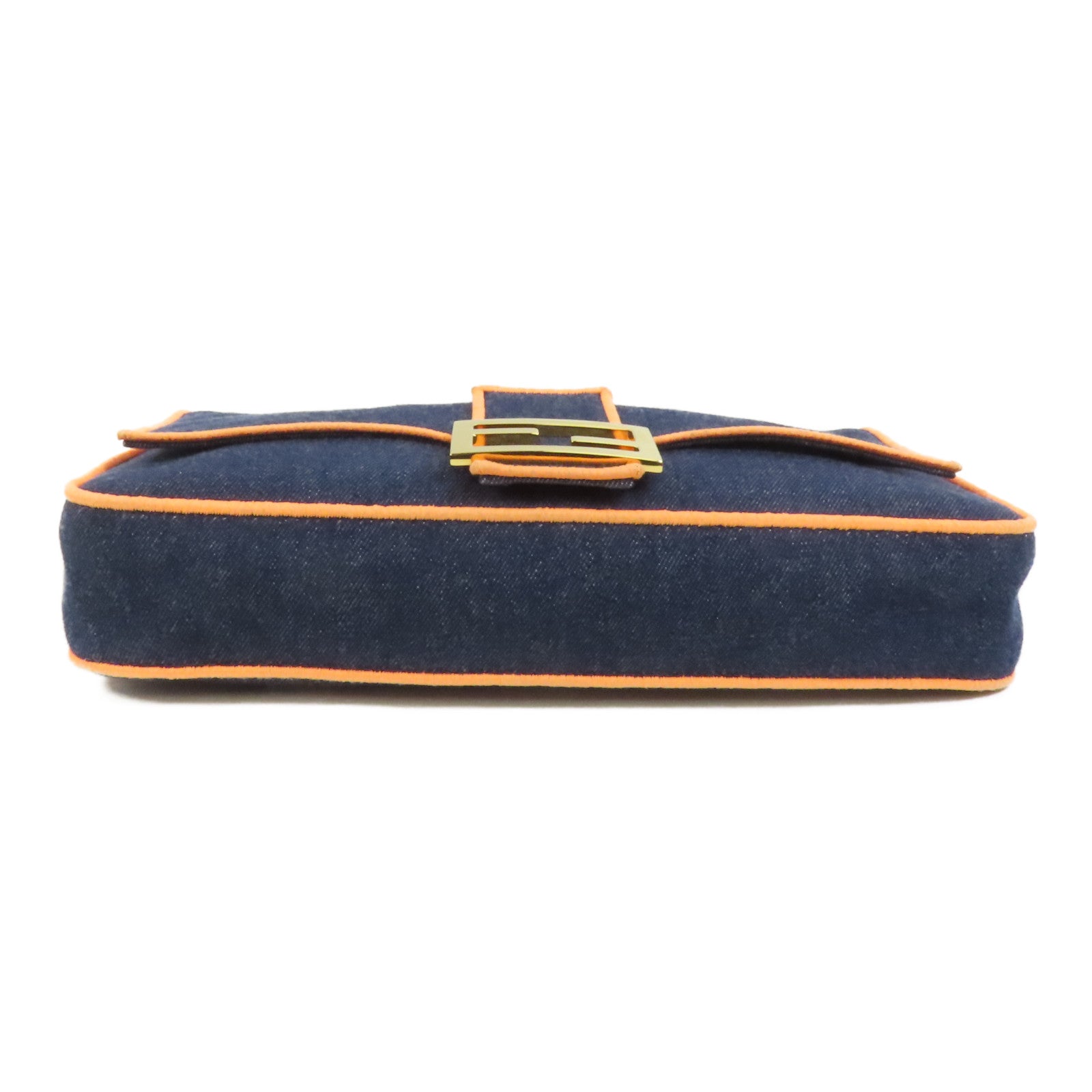 FENDI 牛仔布Baguette Large金扣手挽肩背兩用袋