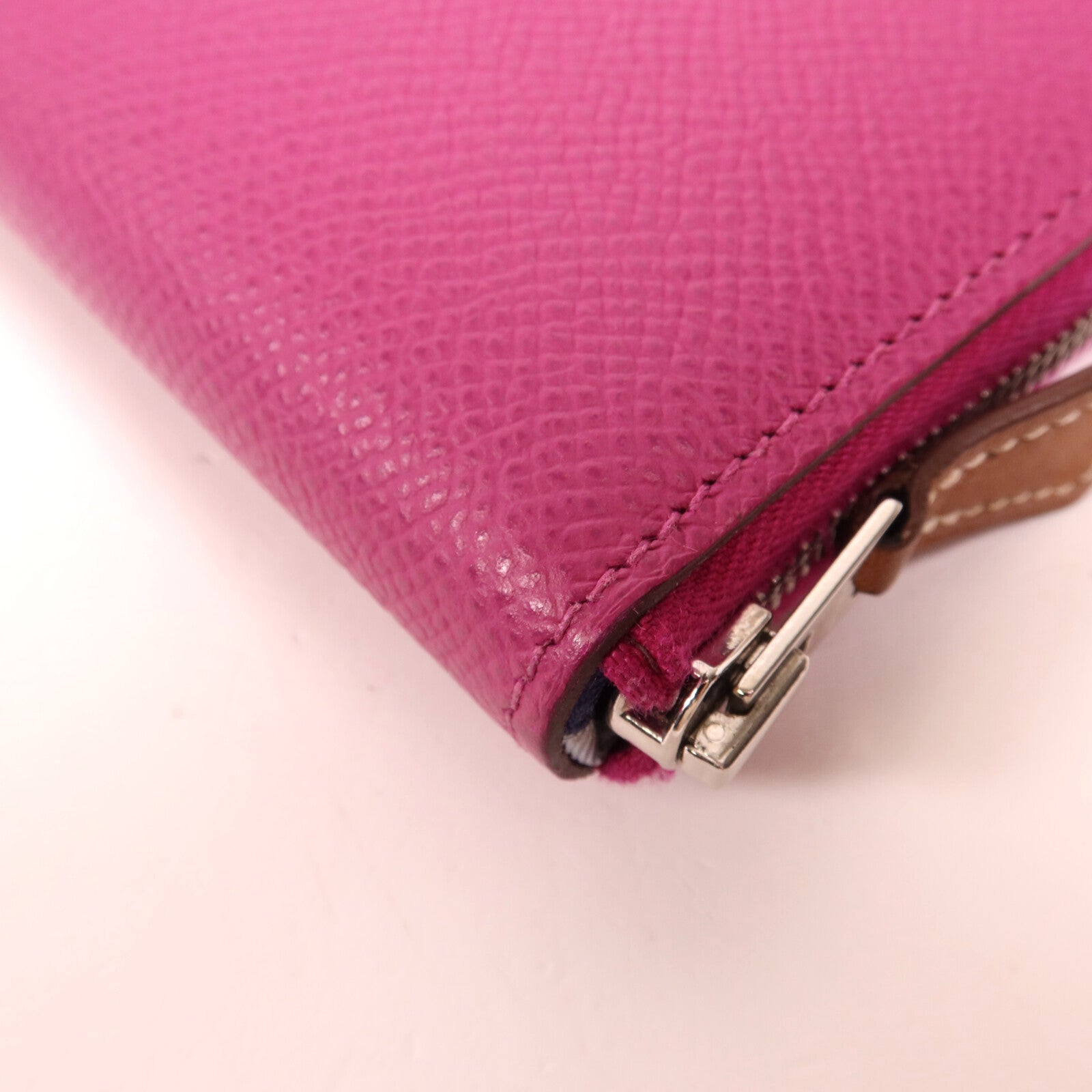 HERMES Epsom皮革Silk In Long Wallet銀扣長錢包Rose Pourpre