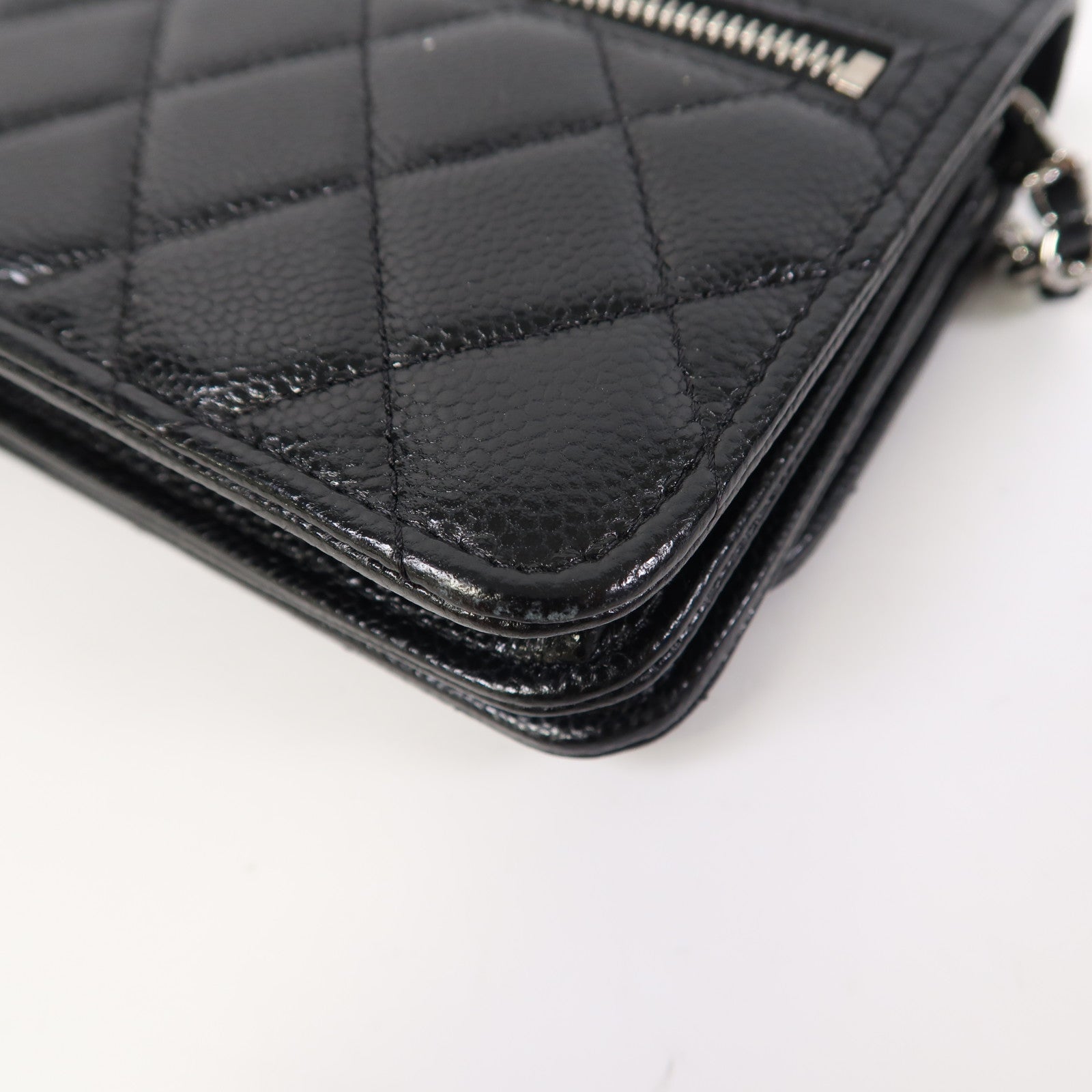 CHANEL 【激減優惠】菱格Caviar皮革Wallet On Chain Mini銀扣鏈帶肩背袋黑色