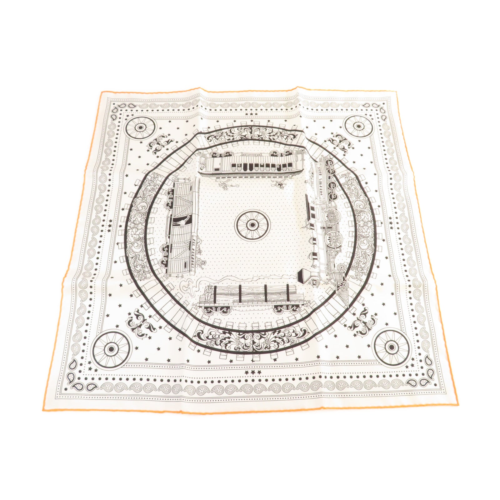 HERMES 【激減優惠】絲質Scarf絲巾白色/黑色/橙色