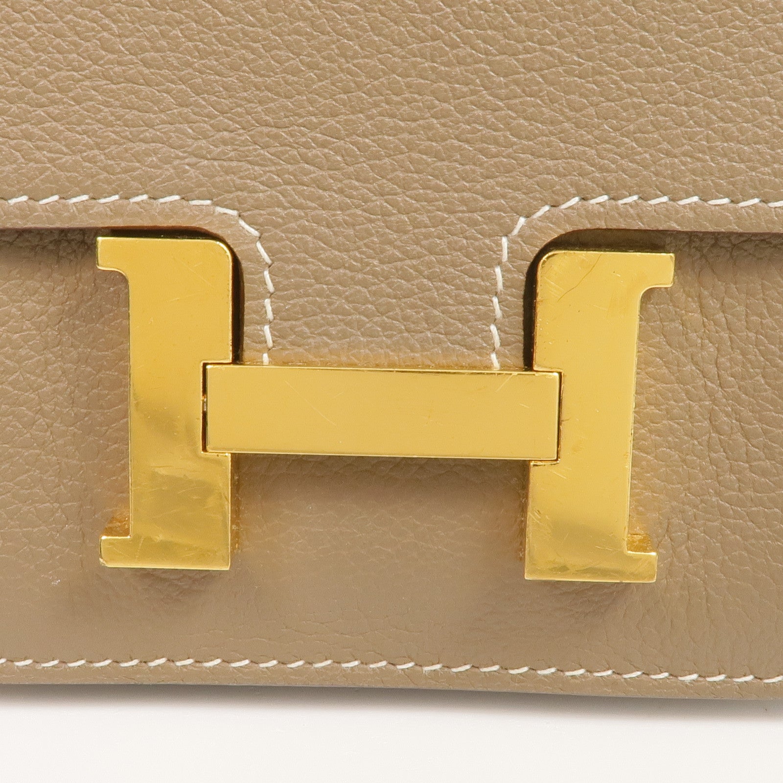 HERMES Evercolor皮革Constance Slim Wallet金扣錢包Etoupe