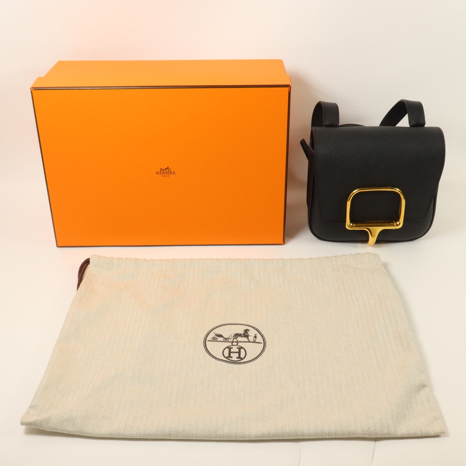 HERMES Epsom皮革Della Cavalleria Mini肩背袋Noir