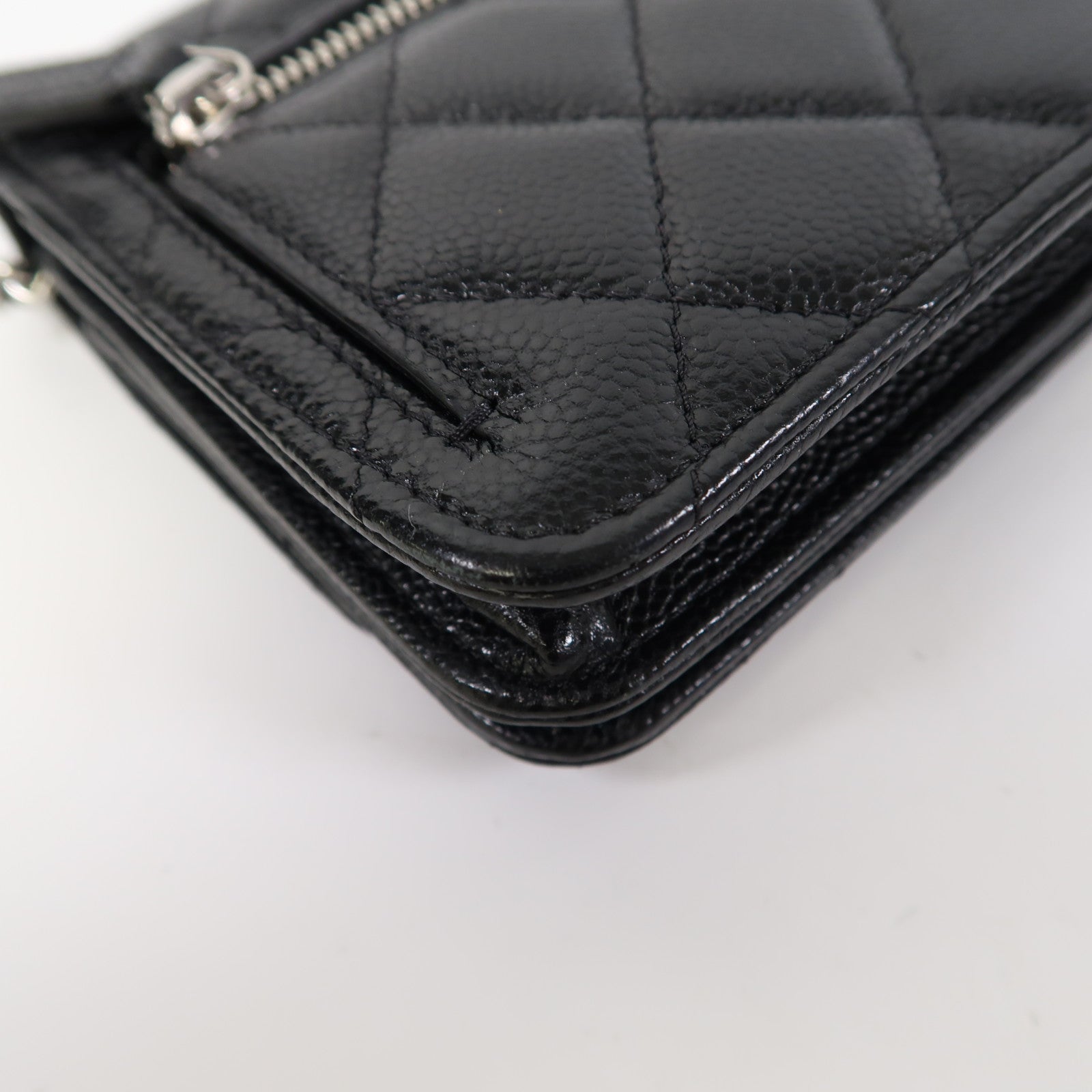 CHANEL 【激減優惠】菱格Caviar皮革Wallet On Chain Mini銀扣鏈帶肩背袋黑色