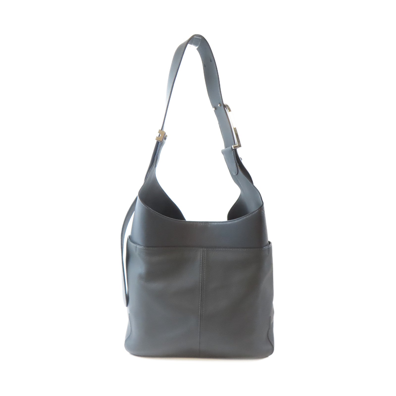 Delvaux 牛皮皮革Shoulder Bag銀扣肩背袋灰色
