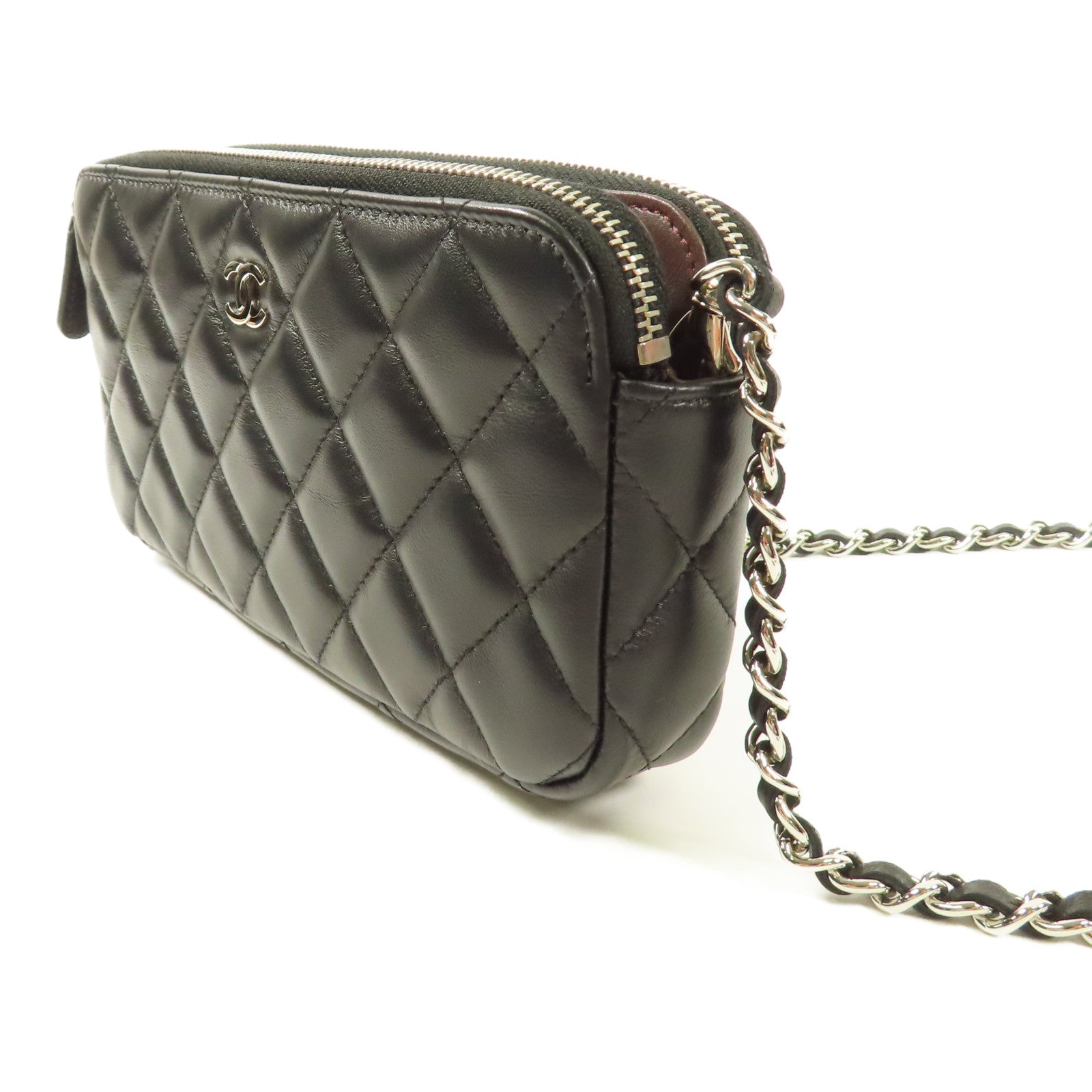 CHANEL 羊皮皮革Shoulder Bag銀扣鏈帶肩背袋