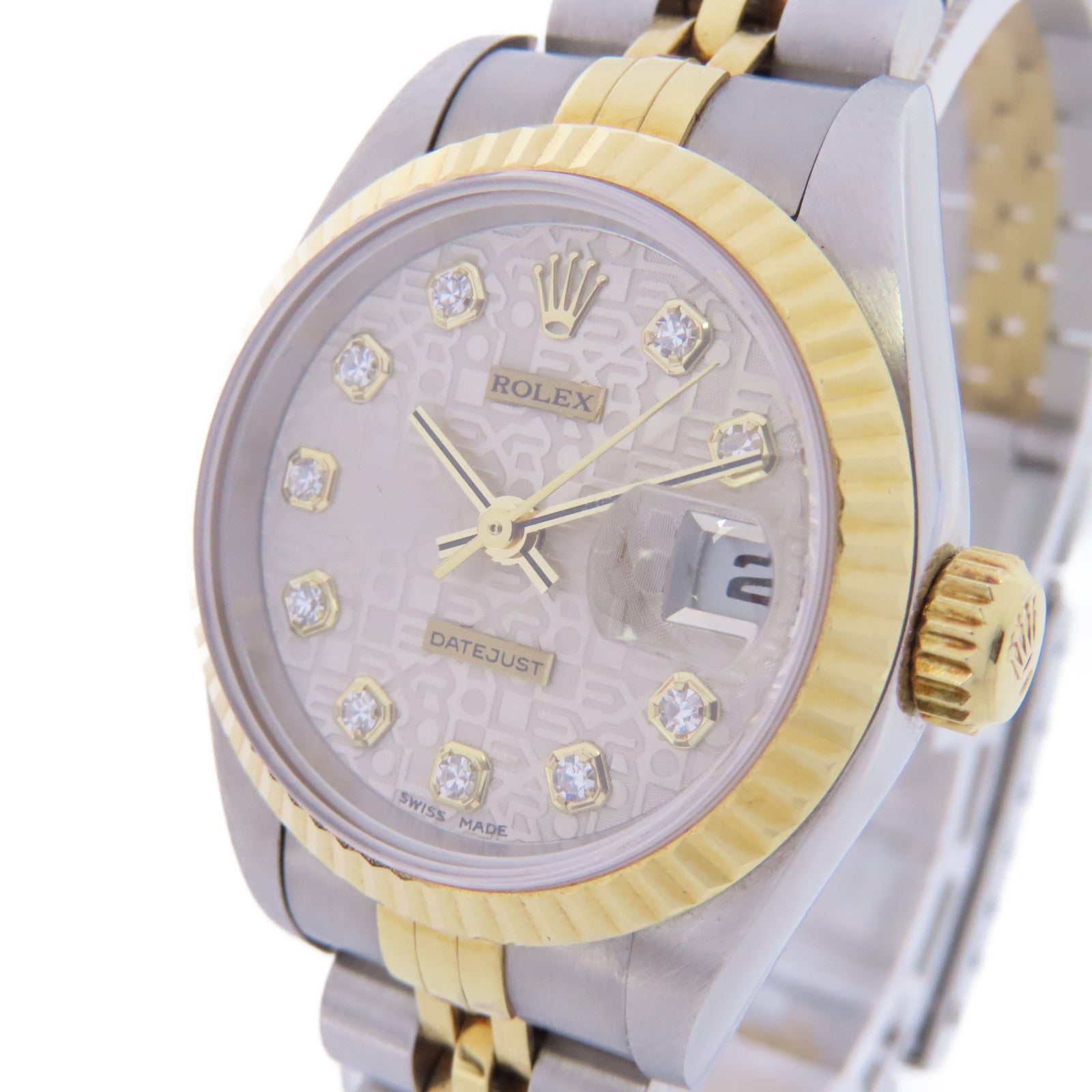 ROLEX Datejust 26mm 18K黃金/不鏽鋼/鑽石手錶自動機芯銀色