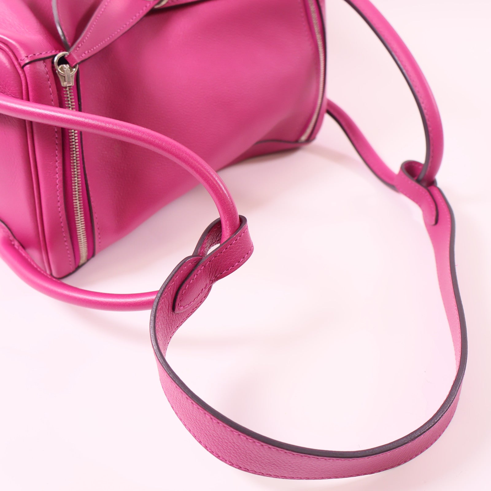 HERMES Evercolor皮革Lindy 26銀扣手挽肩背兩用袋Rose Pourpre桃紅色