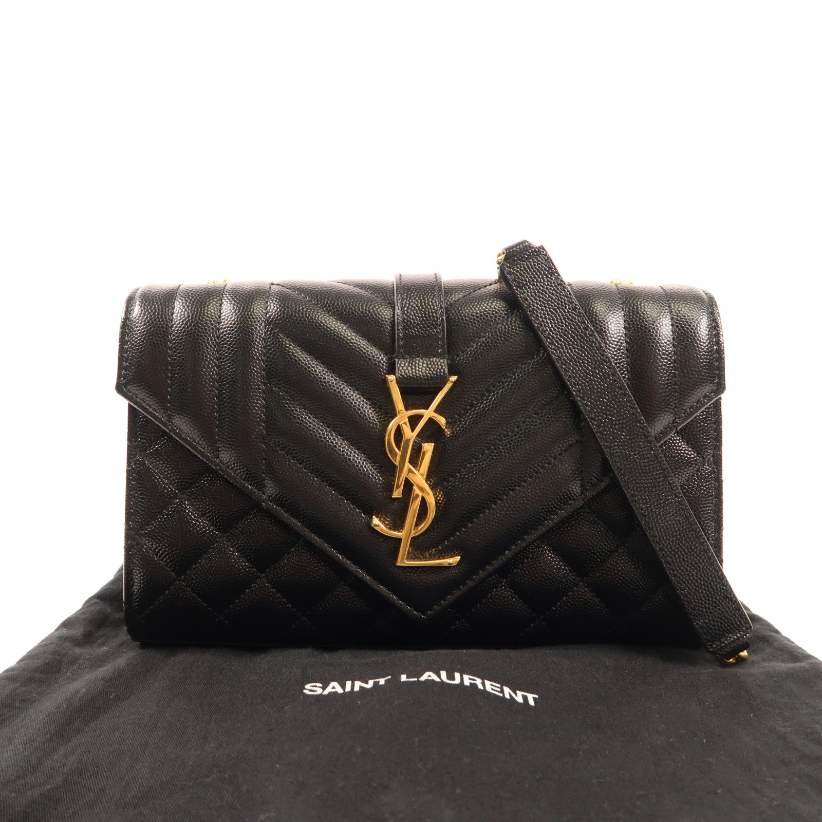 YVES SAINT LAURENT 牛皮皮革Envelope Flap Bag Small金扣鏈帶肩背袋