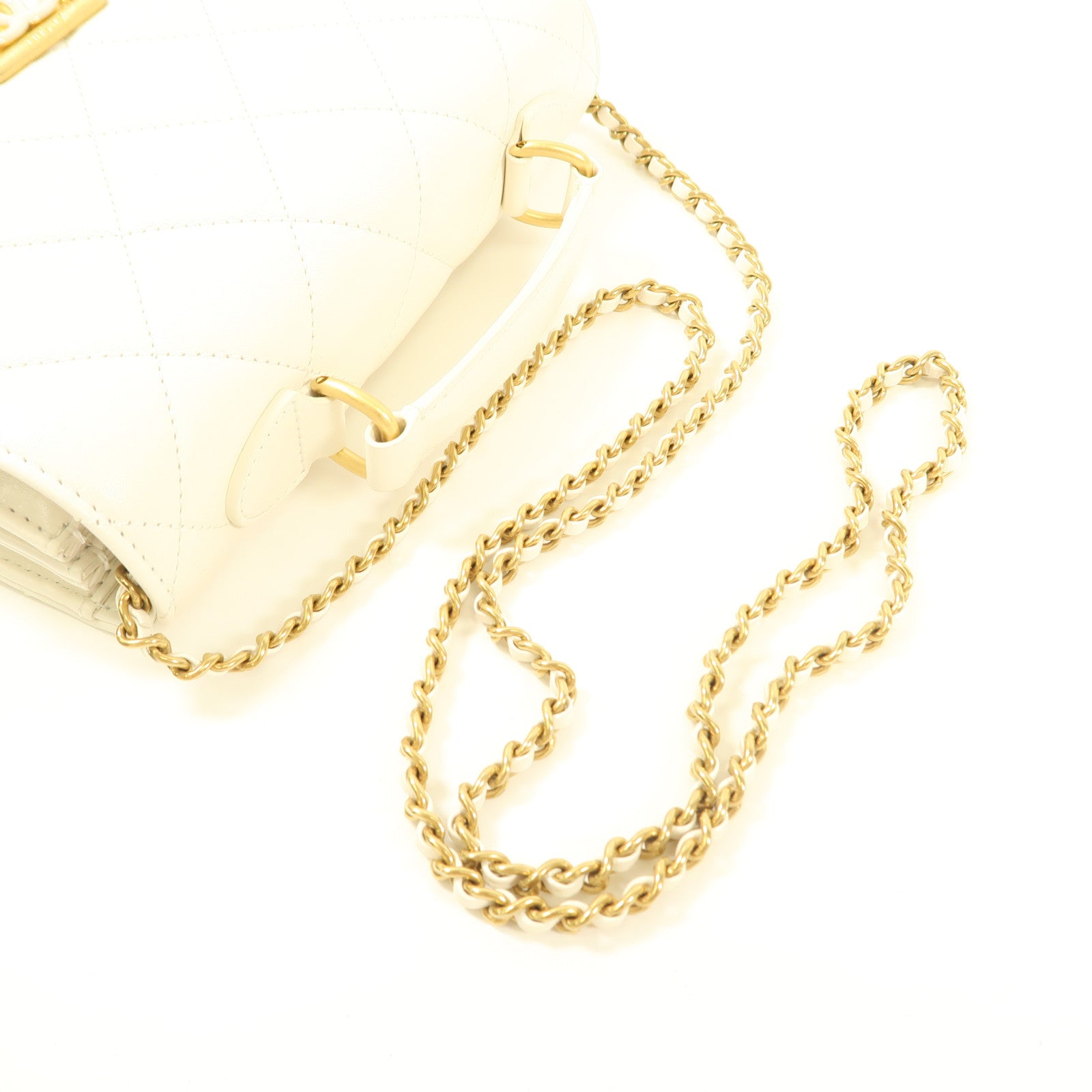 CHANEL 牛皮皮革Chain Shoulder金扣鏈帶手挽肩背兩用袋