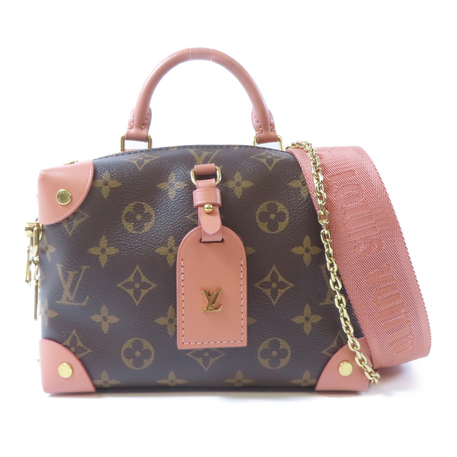 LOUIS VUITTON 【激減優惠】Monogram Petite Malle Souple金扣手挽肩背兩用袋啡色/粉紅色