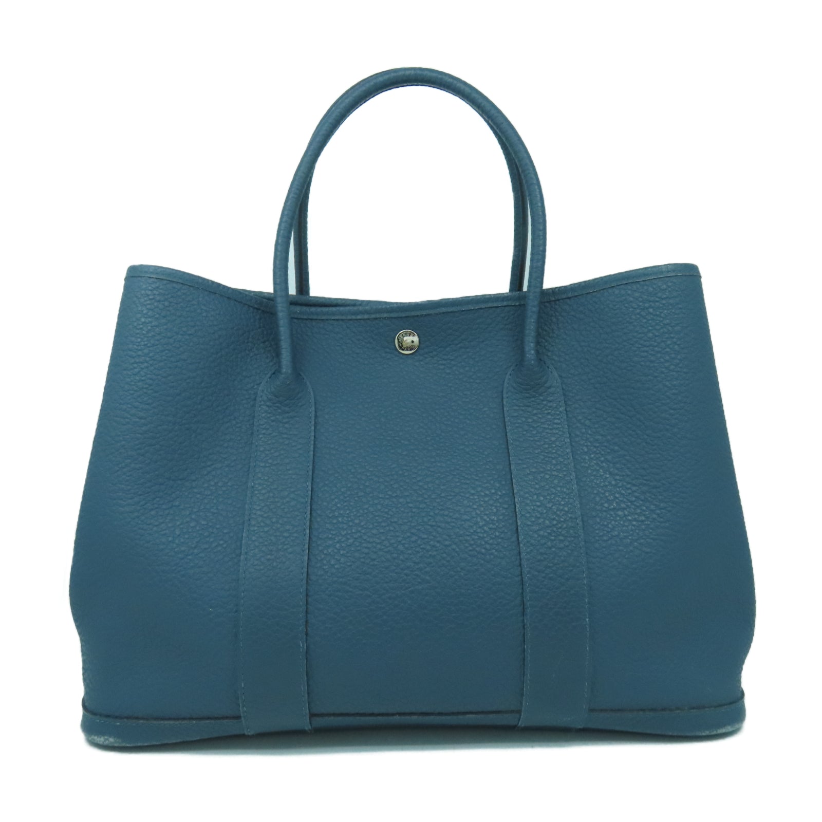 HERMES 【激減優惠】Country皮革GardenParty PM銀扣手挽袋藍色