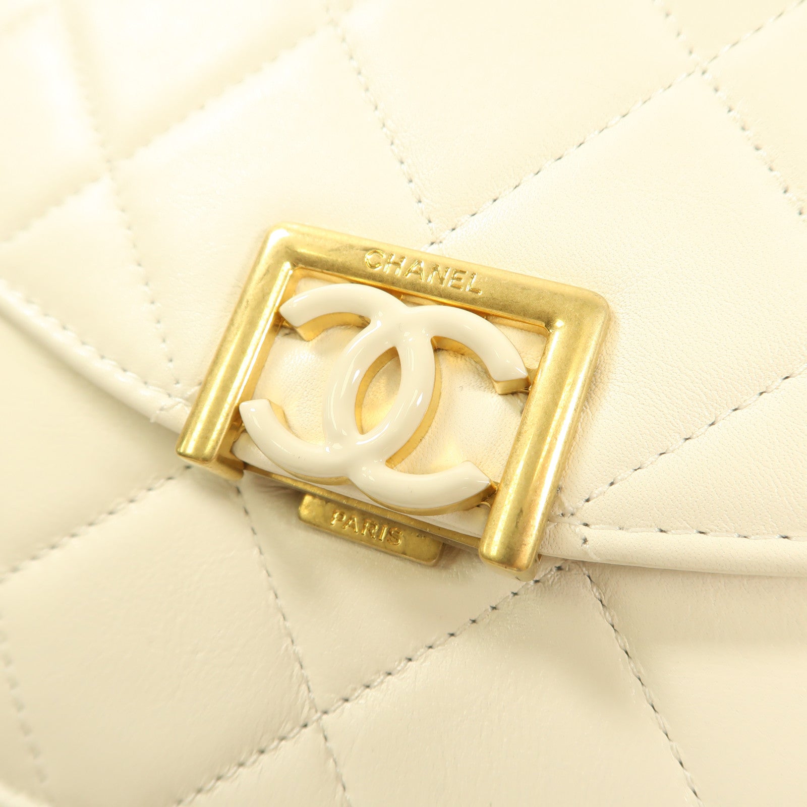 CHANEL 牛皮皮革Chain Shoulder金扣鏈帶手挽肩背兩用袋