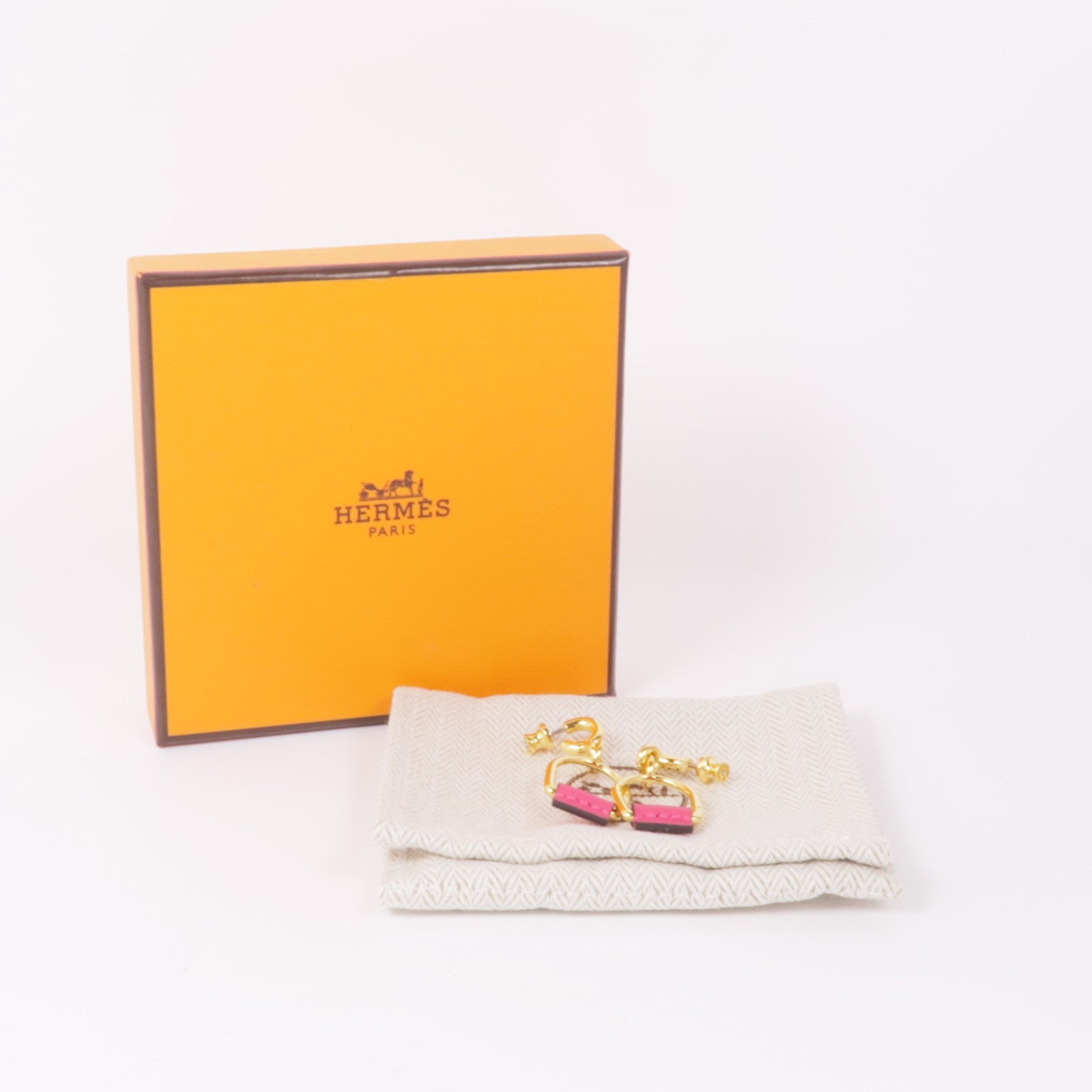 HERMES 金屬/Swift皮革Heritage Equestre Etrier Earrings耳環