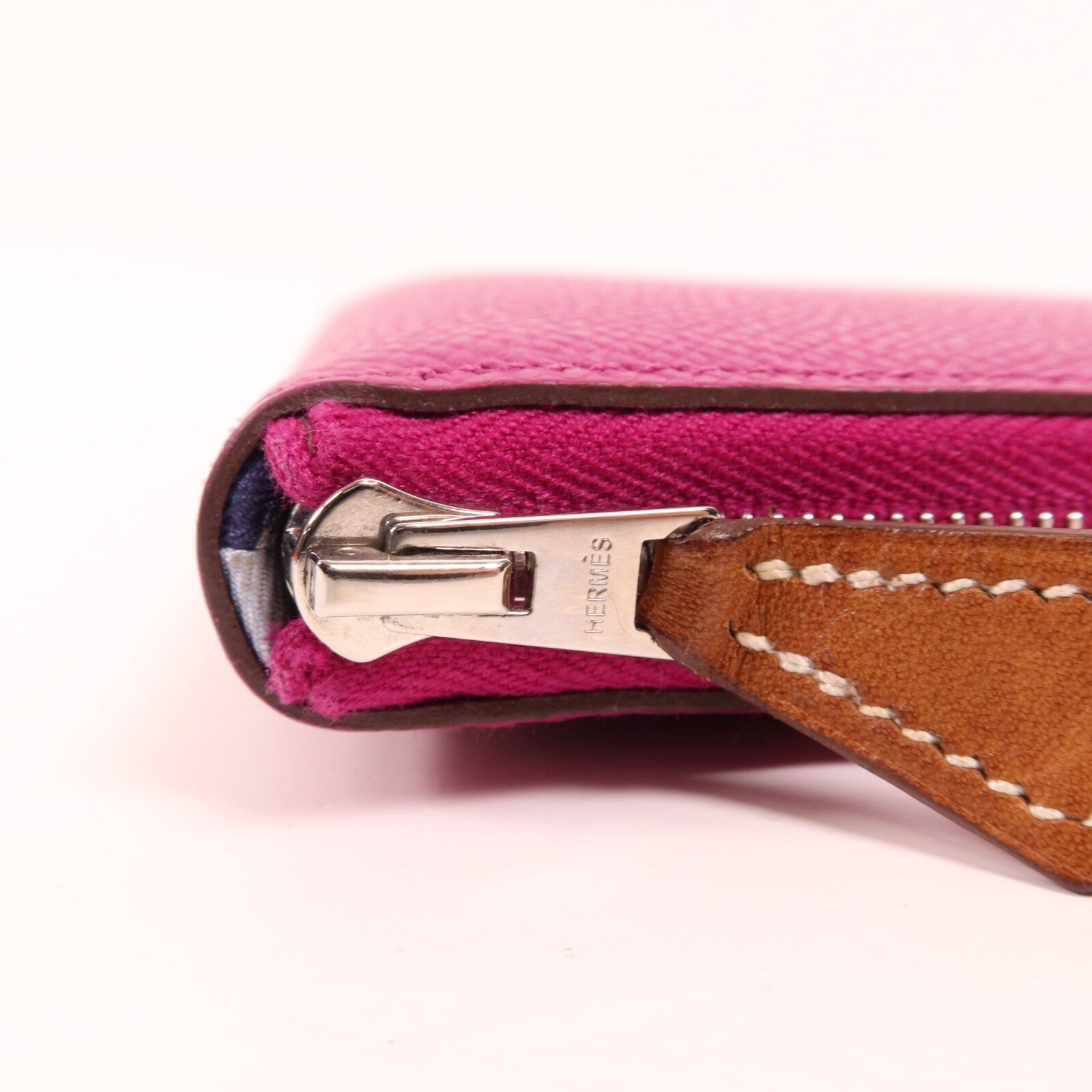 HERMES Epsom皮革Silk In Long Wallet銀扣長錢包Rose Pourpre