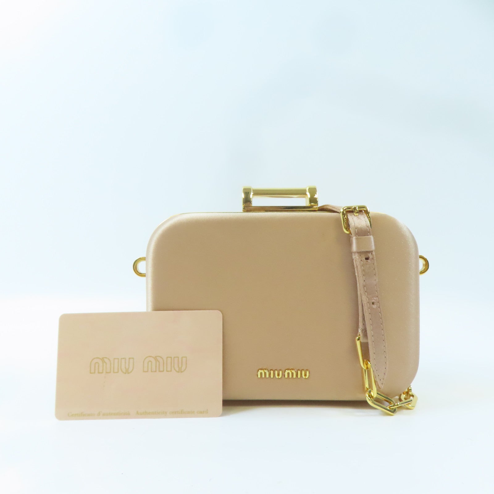 Miu Miu Satin Clutch Box金扣鏈帶肩背袋粉紅色