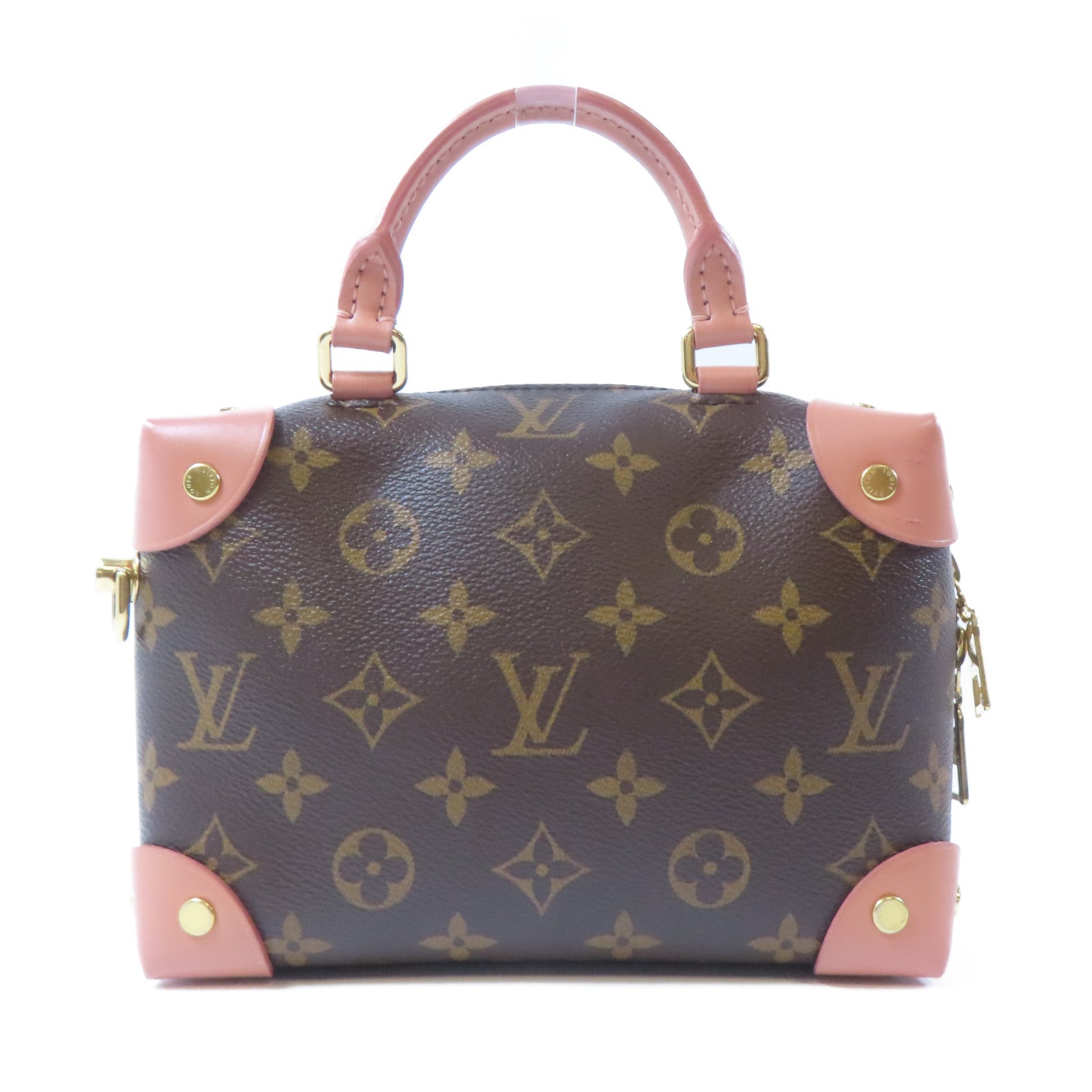 LOUIS VUITTON 【激減優惠】Monogram Petite Malle Souple金扣手挽肩背兩用袋啡色/粉紅色