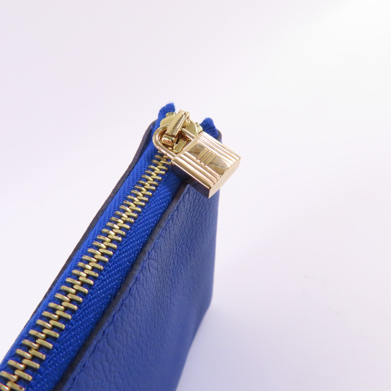HERMES Evercolor皮革Atout I4 Pouch Card Holder金扣卡套Bleu Electrique