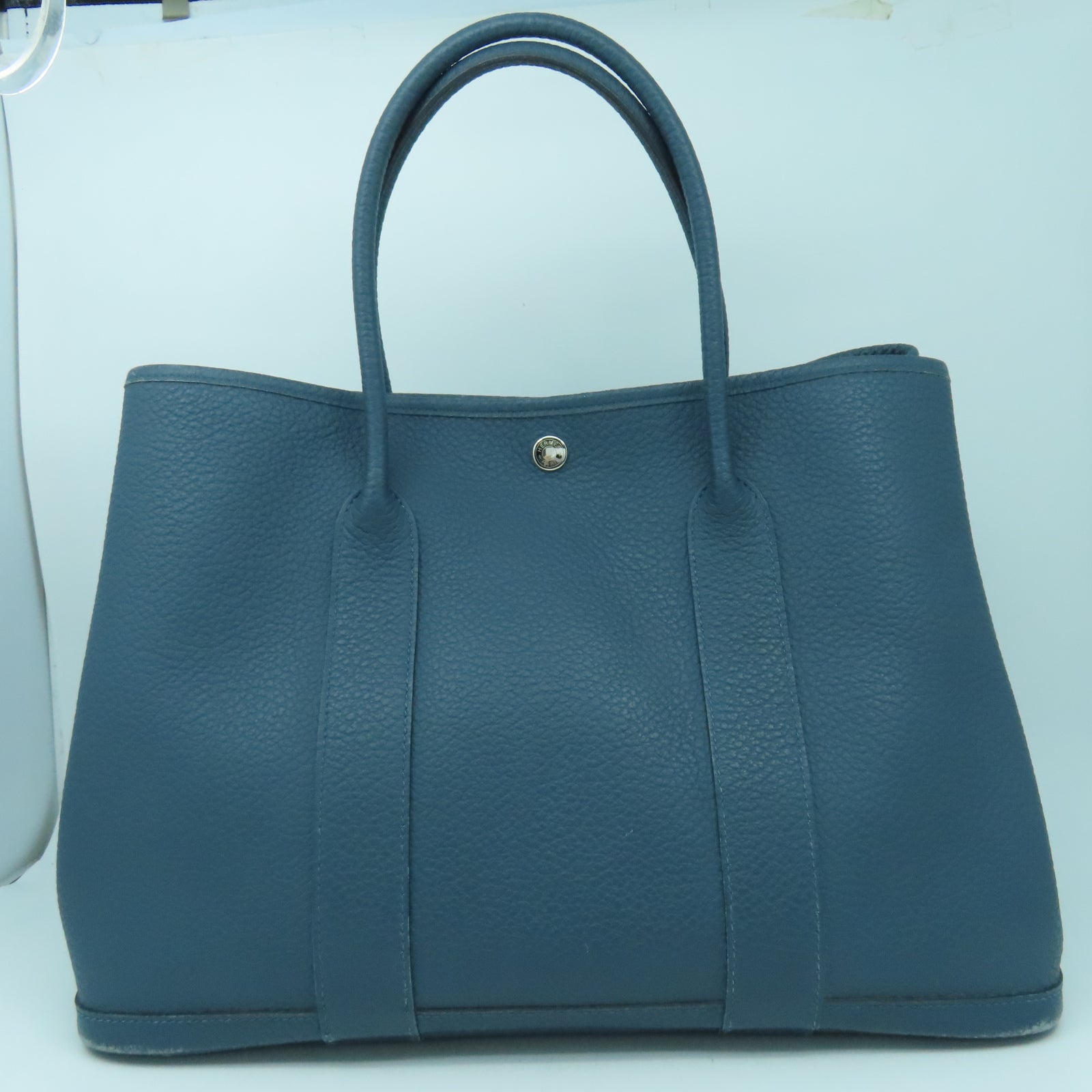 HERMES 【激減優惠】Country皮革GardenParty PM銀扣手挽袋藍色