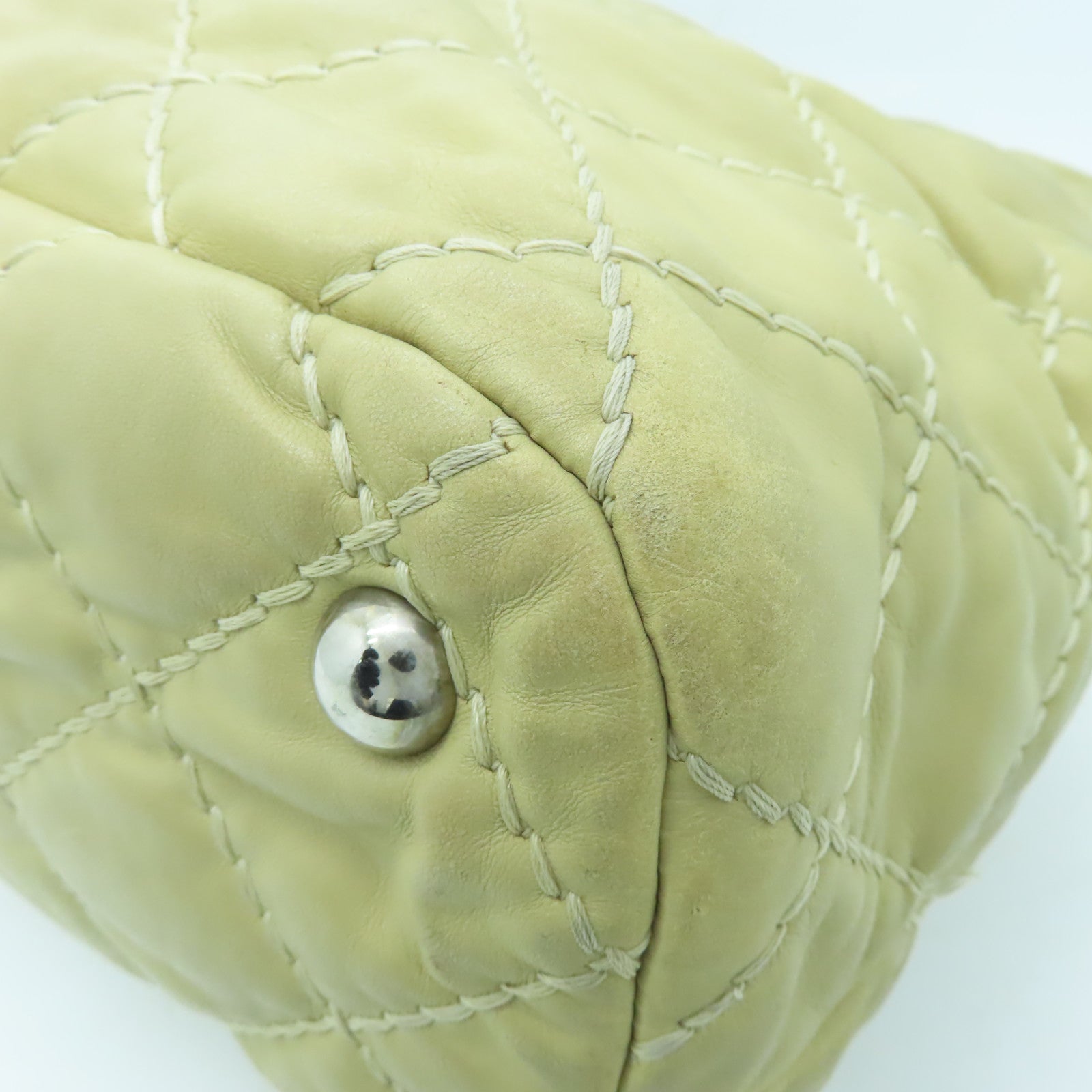 CHANEL 【清倉大減價】菱格牛皮皮革Shoulder Bag銀扣鏈帶肩背袋米色