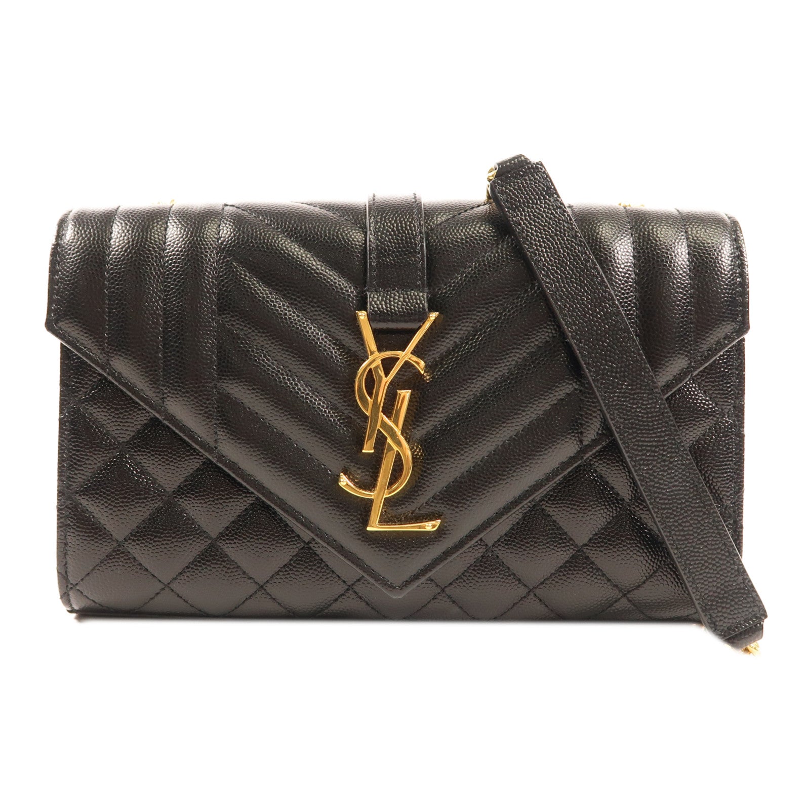 YVES SAINT LAURENT 牛皮皮革Envelope Flap Bag Small金扣鏈帶肩背袋